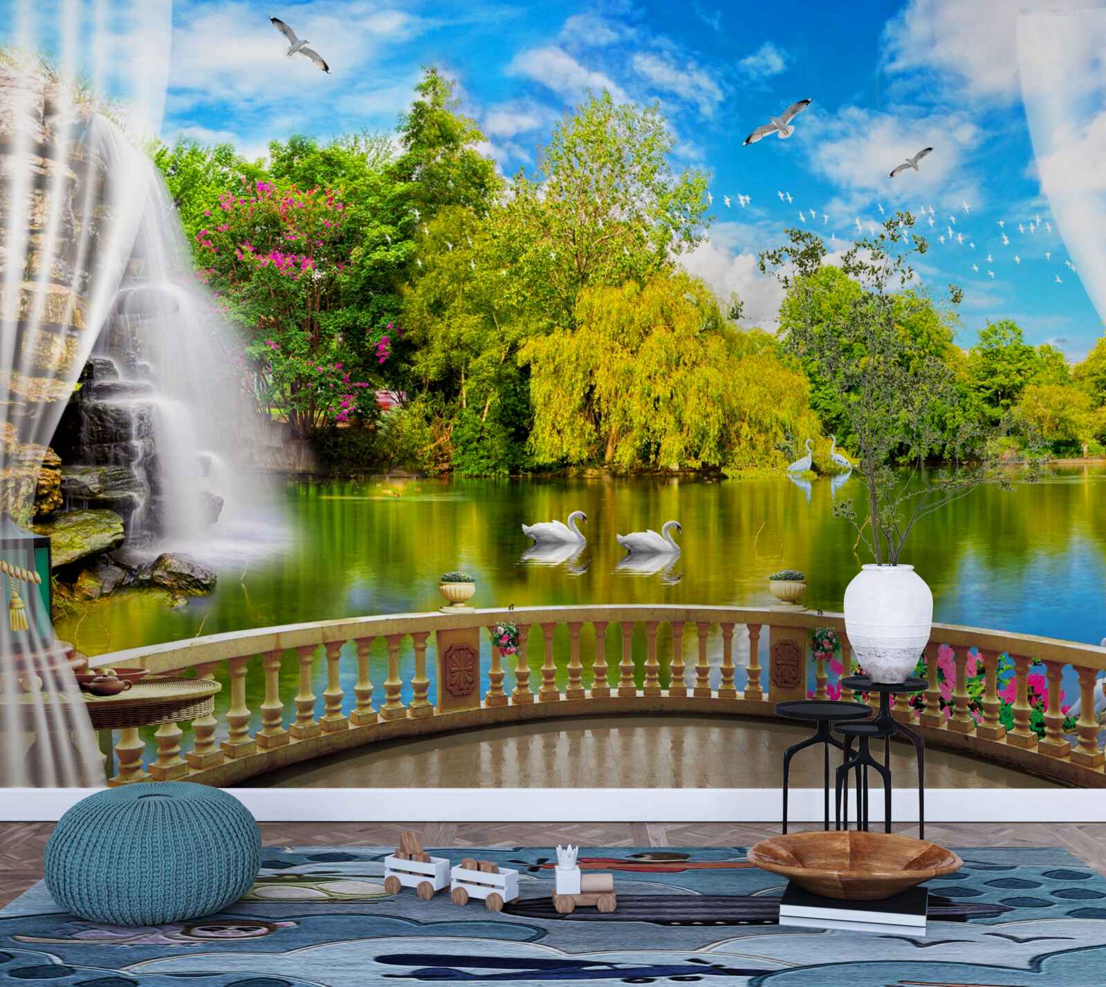 Fototapet terasă cu o vedere frumoasă la Lacul Lebedelor