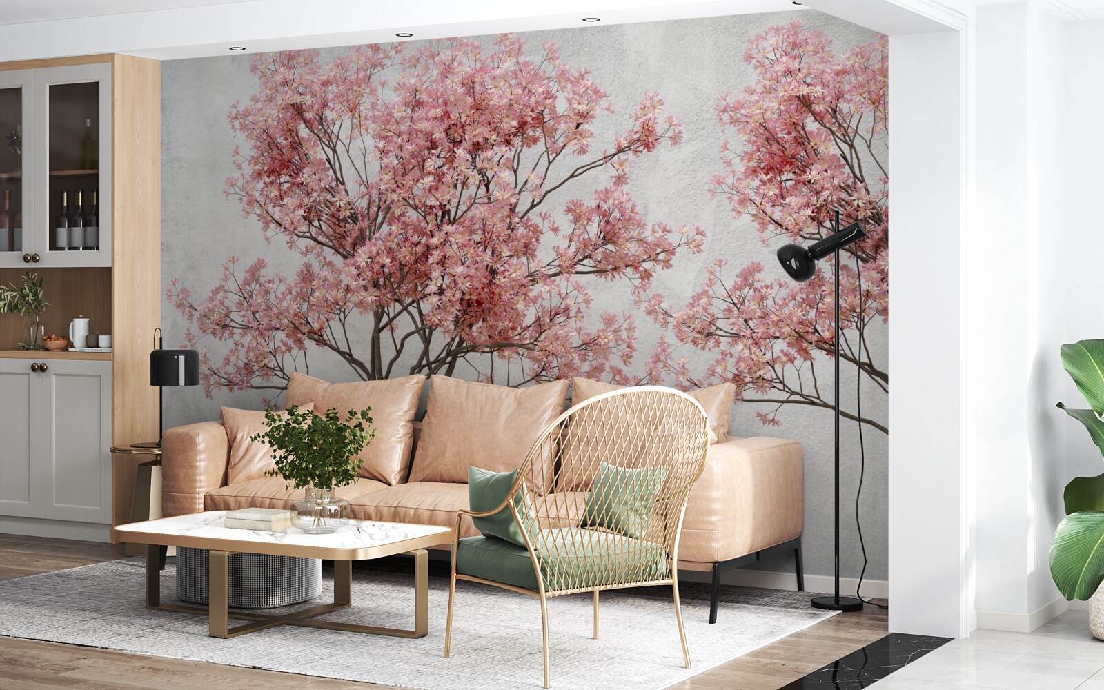 Fototapet ceața dimineții înconjoară florile roz sakura
