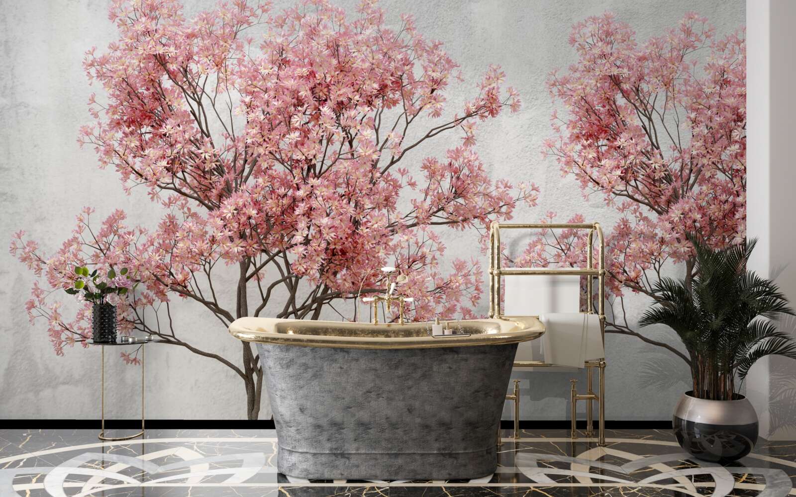 Fototapet ceața dimineții înconjoară florile roz sakura