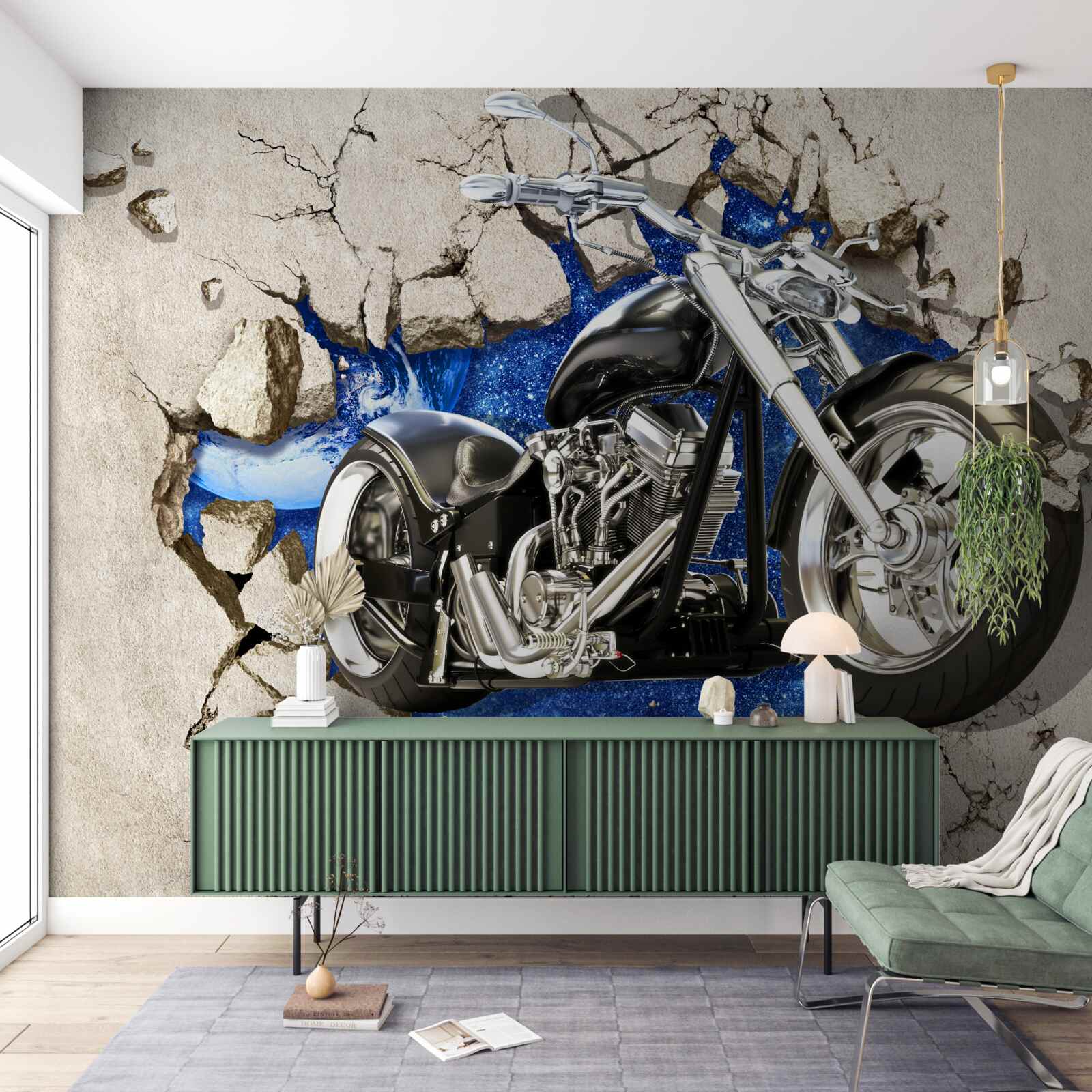 Fototapet motocicletă neagră descrisă pe perete