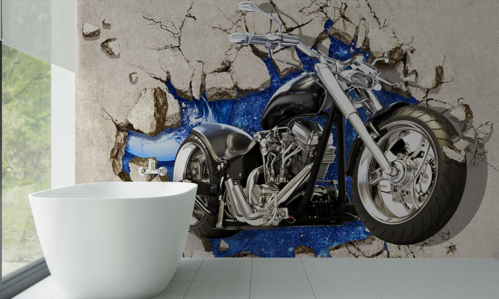 Fototapet motocicletă neagră descrisă pe perete