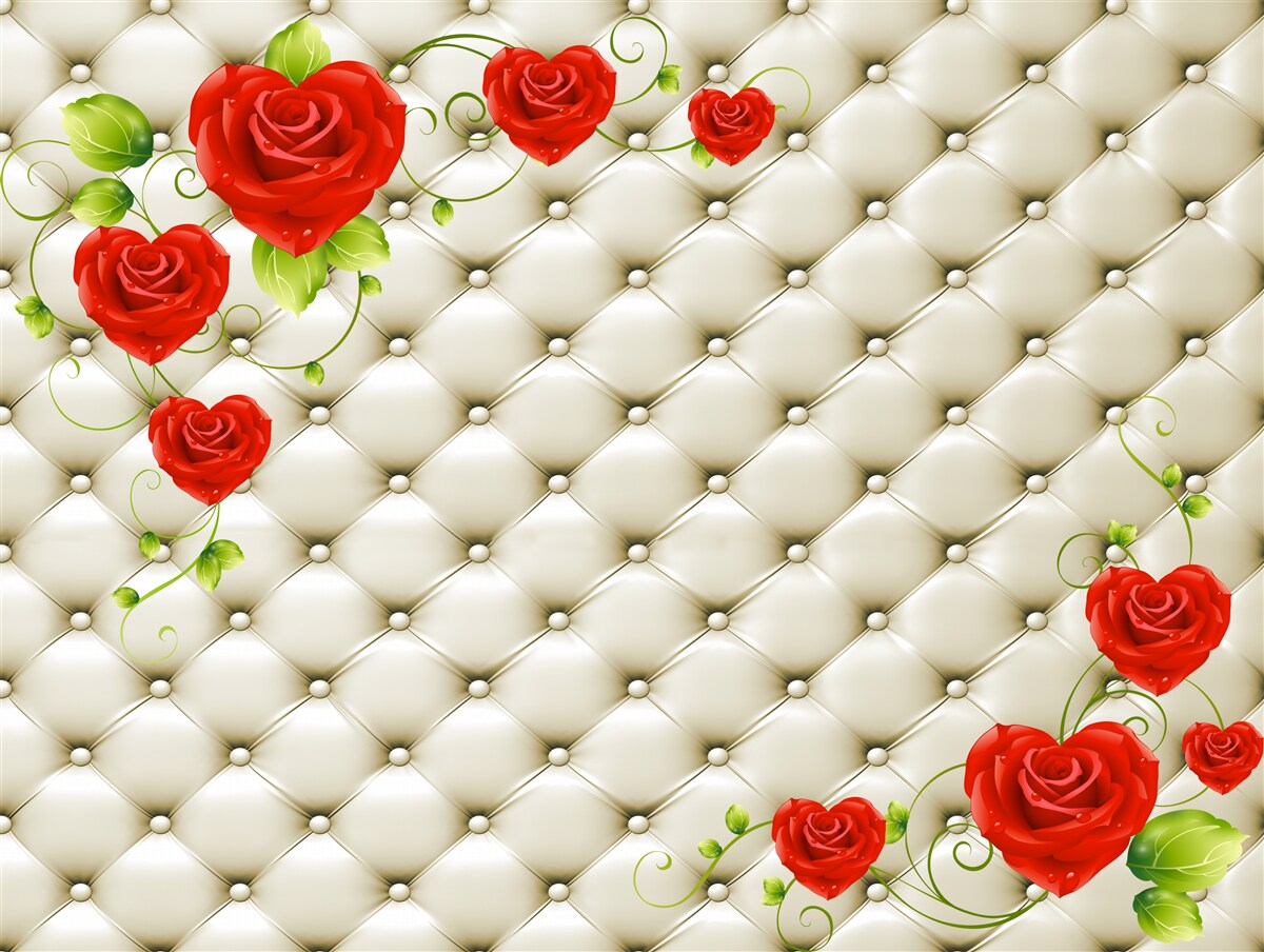Fototapet textura țesăturii cu elemente decorative și trandafiri roșii