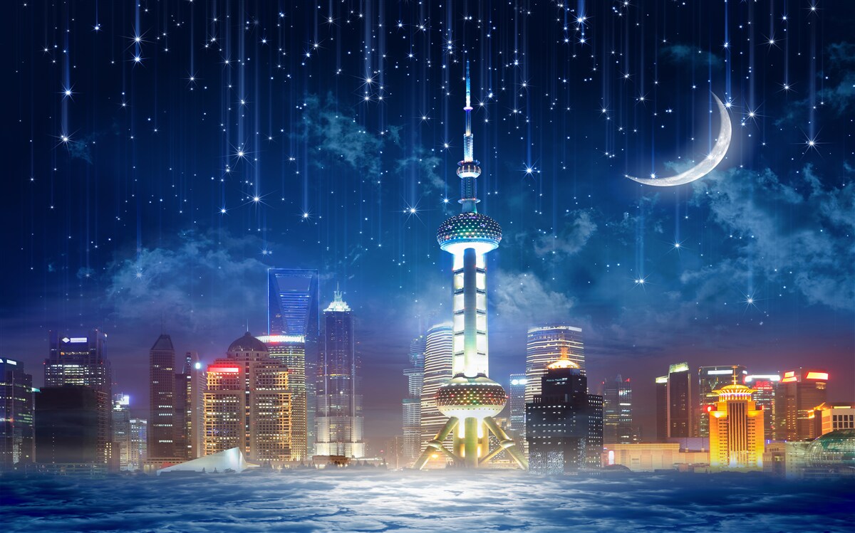 Fototapet shanghai noaptea în timpul sezonului ploios