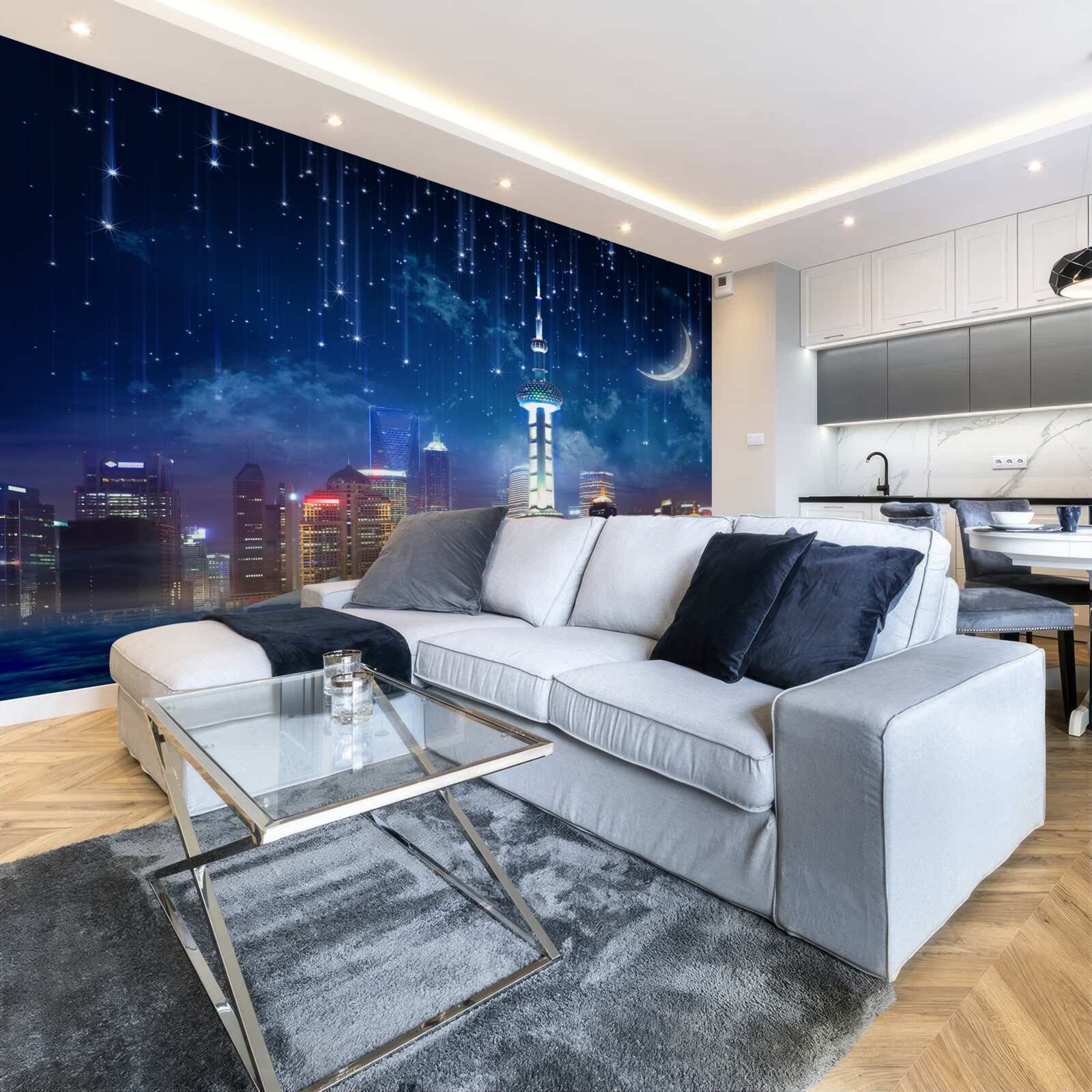 Fototapet shanghai noaptea în timpul sezonului ploios