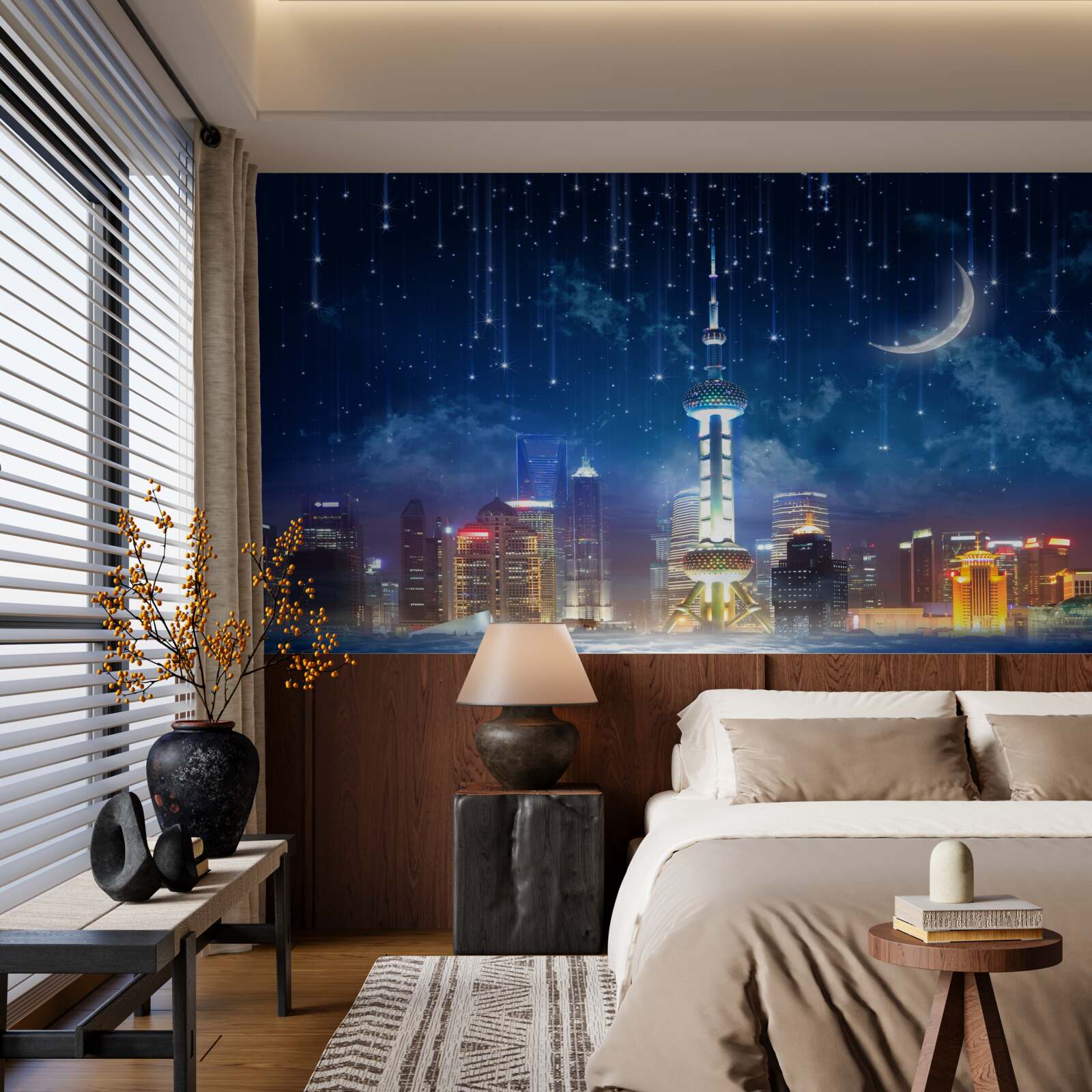 Fototapet shanghai noaptea în timpul sezonului ploios