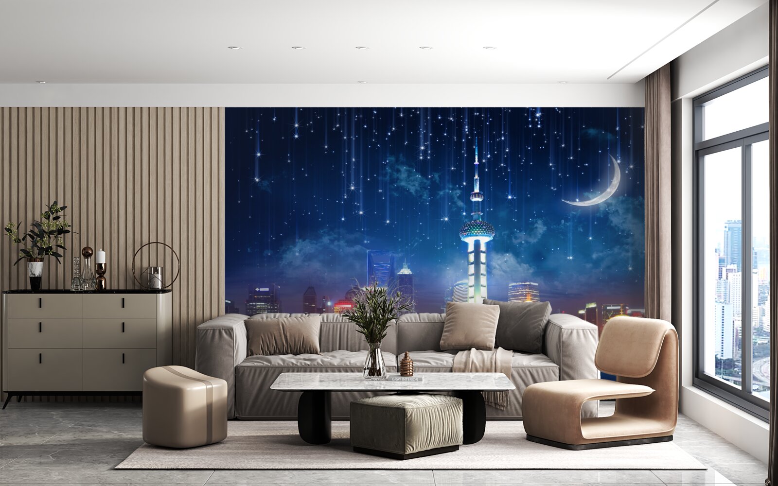 Fototapet shanghai noaptea în timpul sezonului ploios