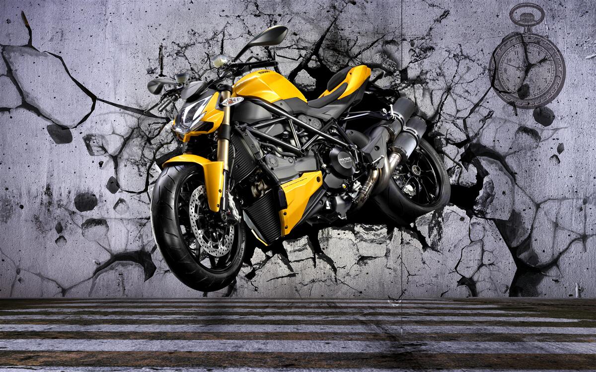 Fototapet Motocicletă galbenă pe graffiti