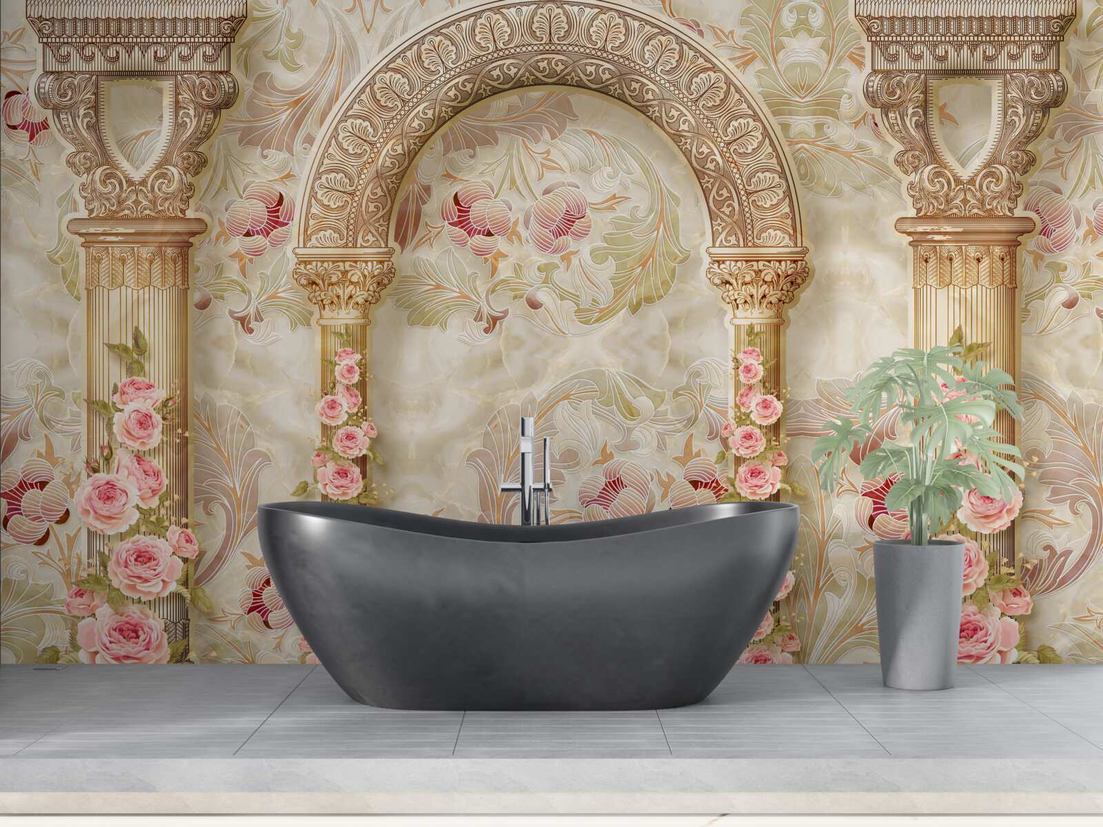 Fototapet arcuri tradiționale decorate cu flori de trandafir