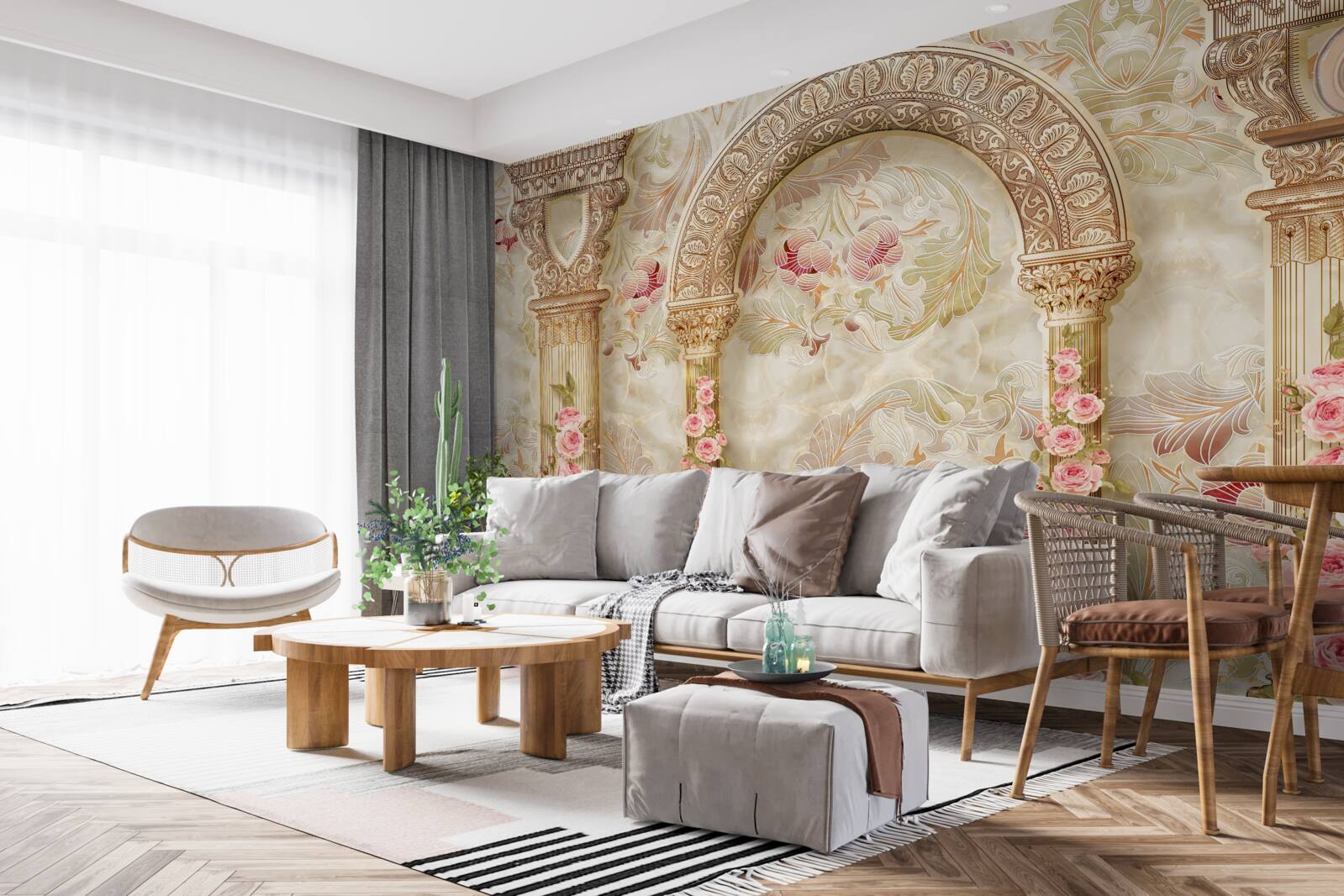 Fototapet arcuri tradiționale decorate cu flori de trandafir
