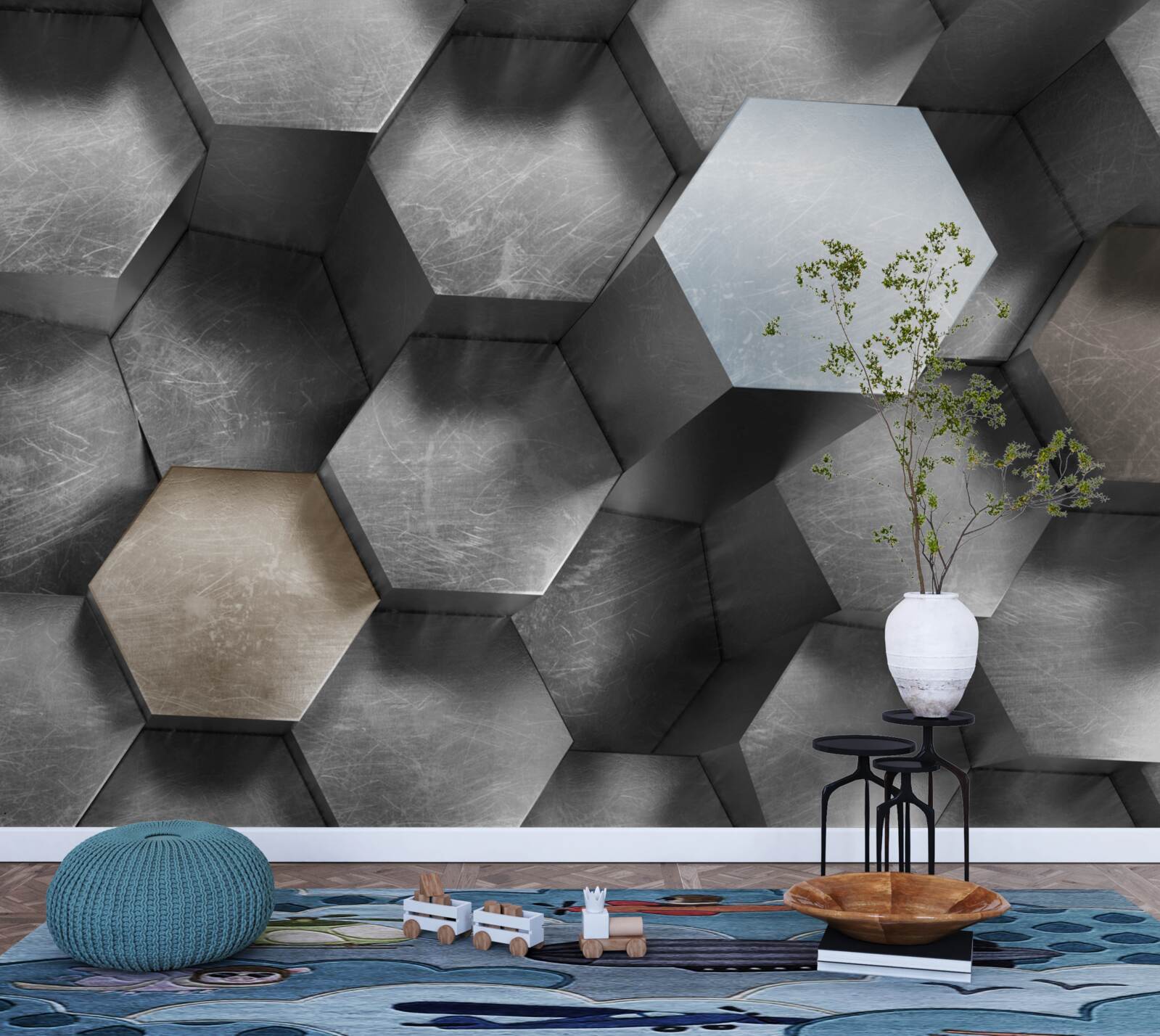 Fototapet cilindri de formă hexagonală care plutesc și sunt alungite