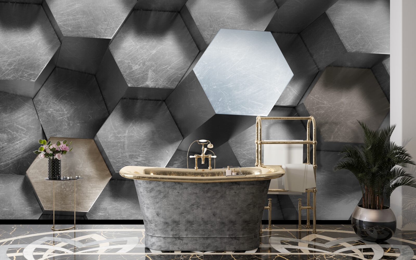 Fototapet cilindri de formă hexagonală care plutesc și sunt alungite