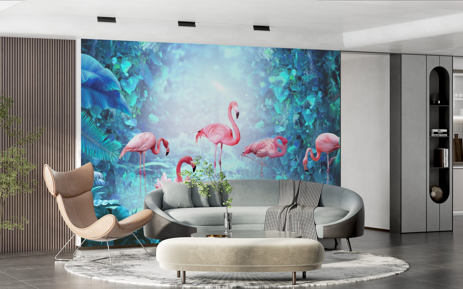 Fototapet flamingo roz în apele nopții