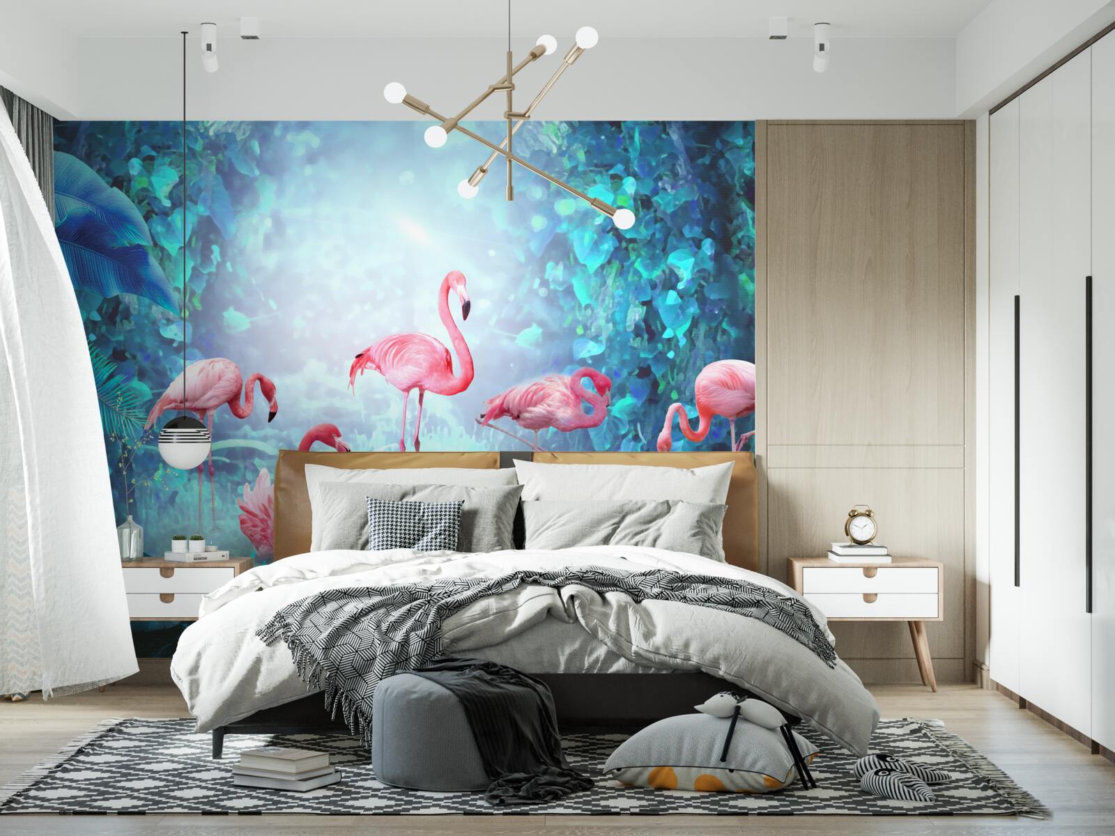 Fototapet flamingo roz în apele nopții