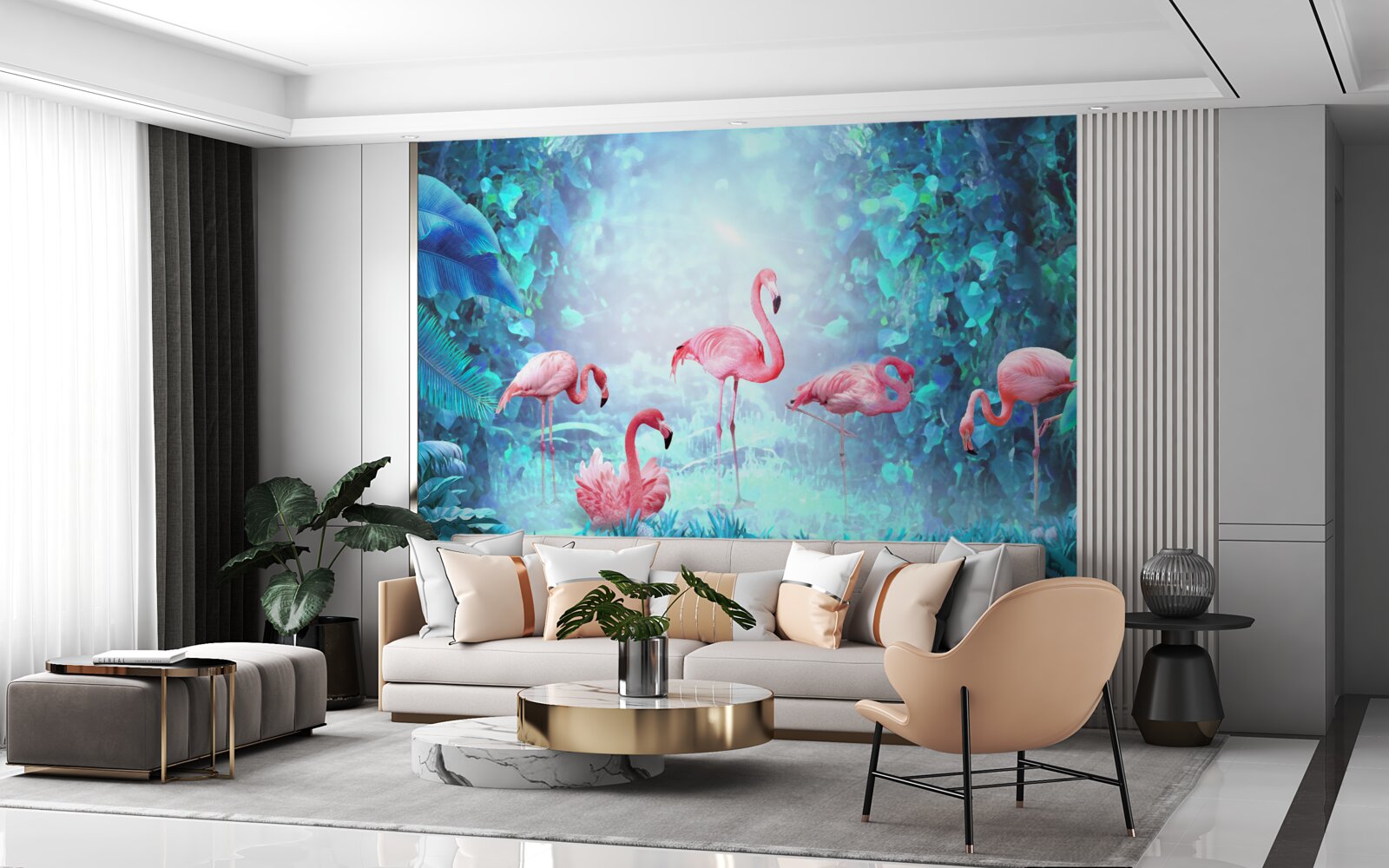 Fototapet flamingo roz în apele nopții