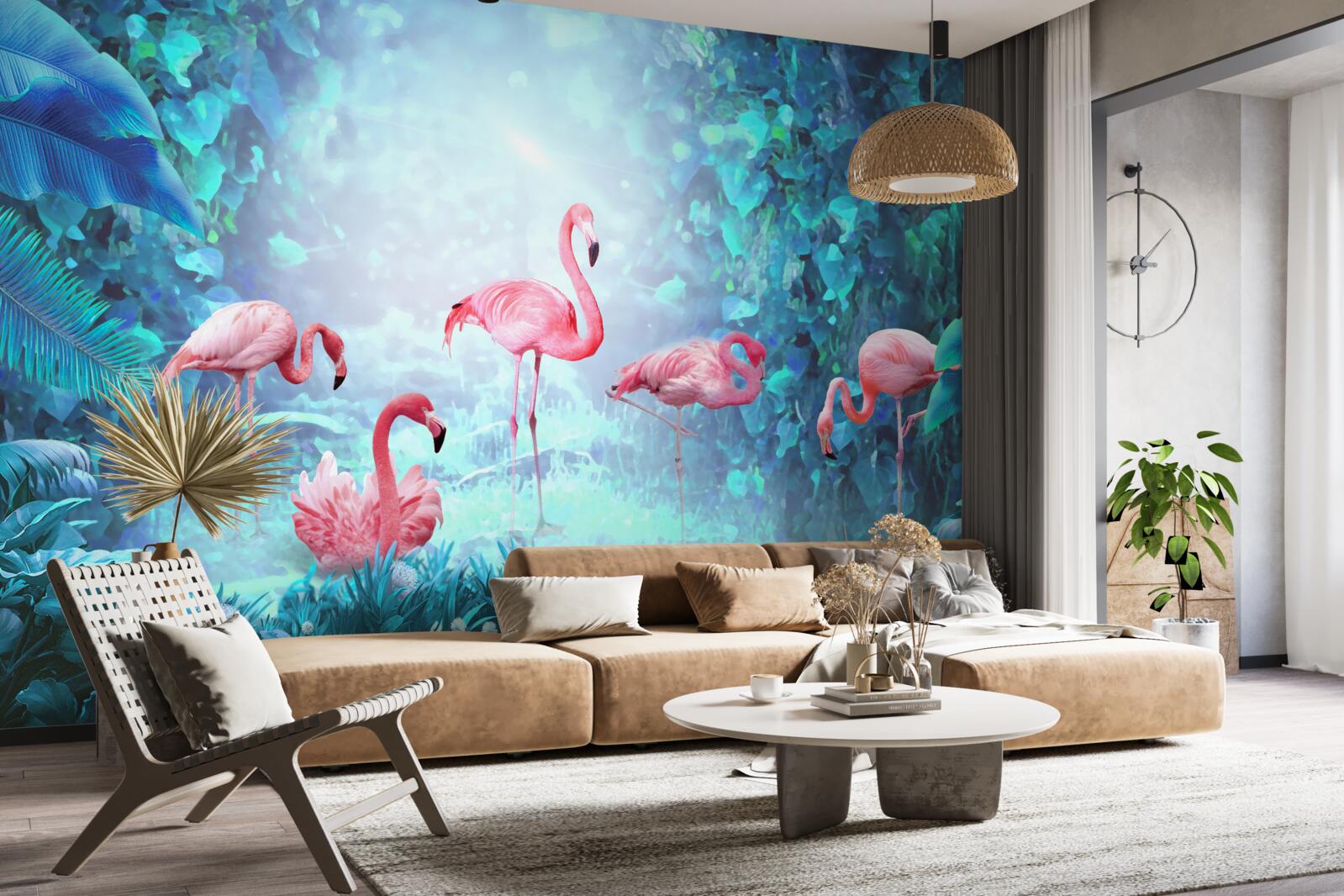 Fototapet flamingo roz în apele nopții
