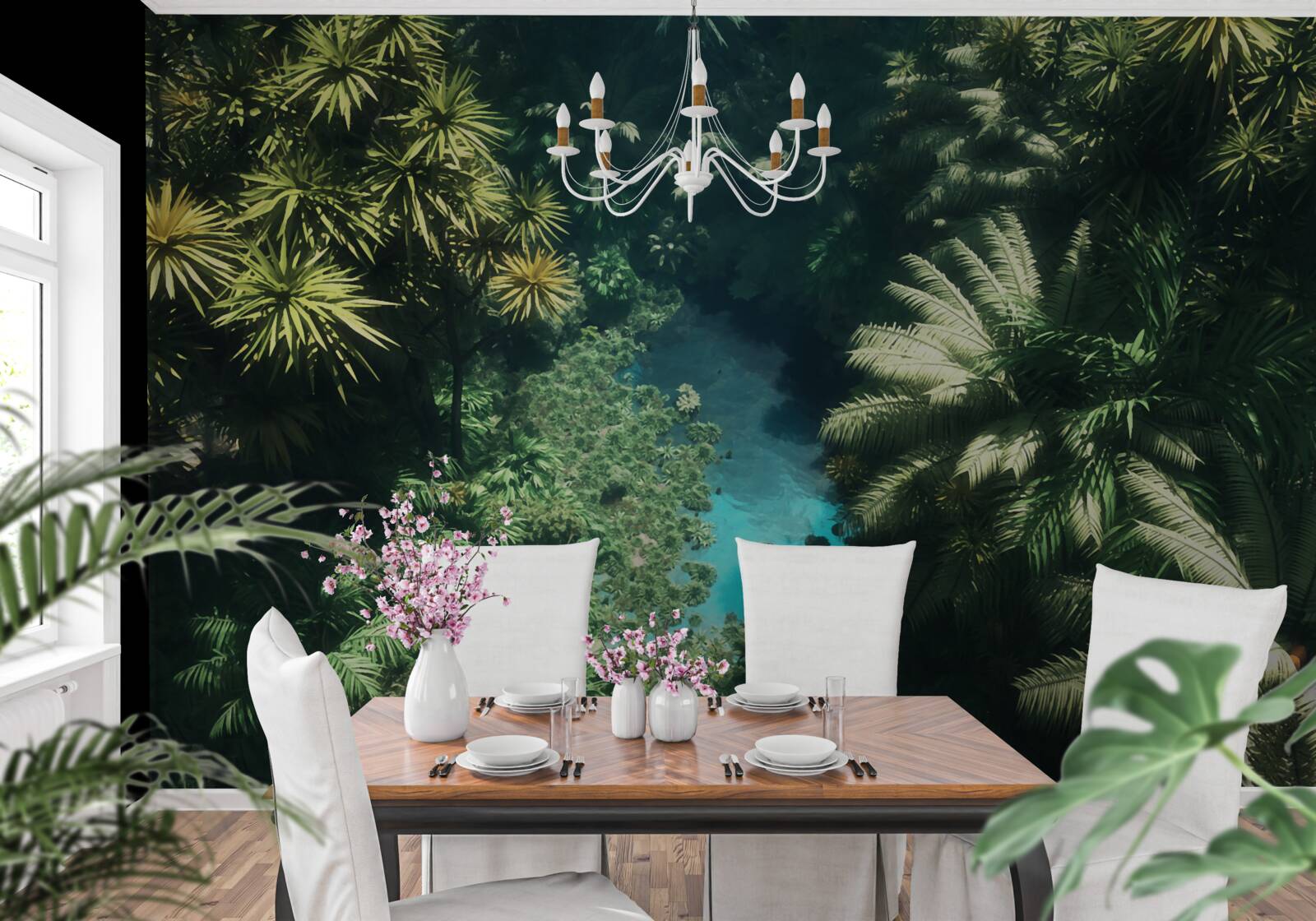 Fototapet cer de noapte cu plante tropicale
