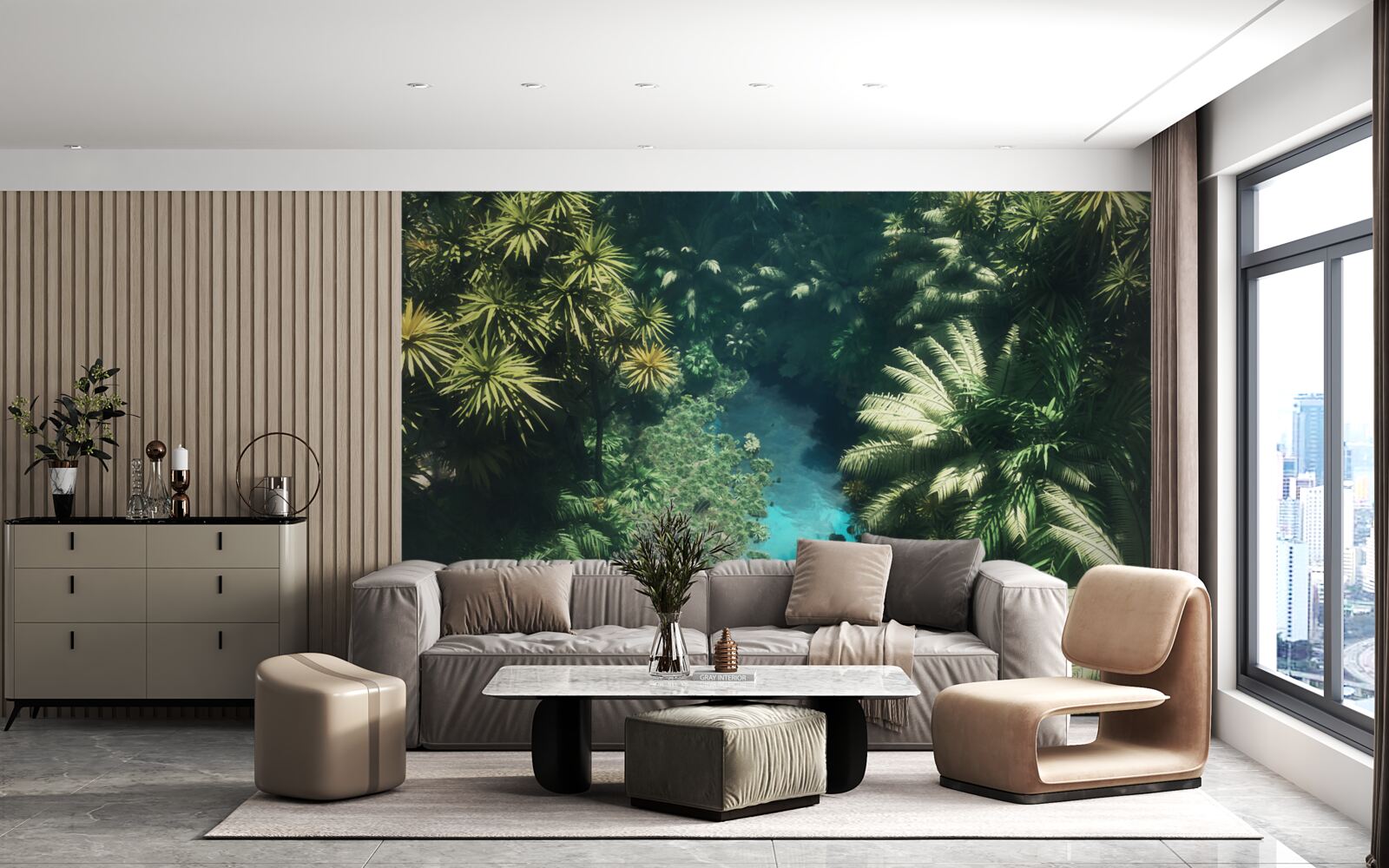 Fototapet cer de noapte cu plante tropicale