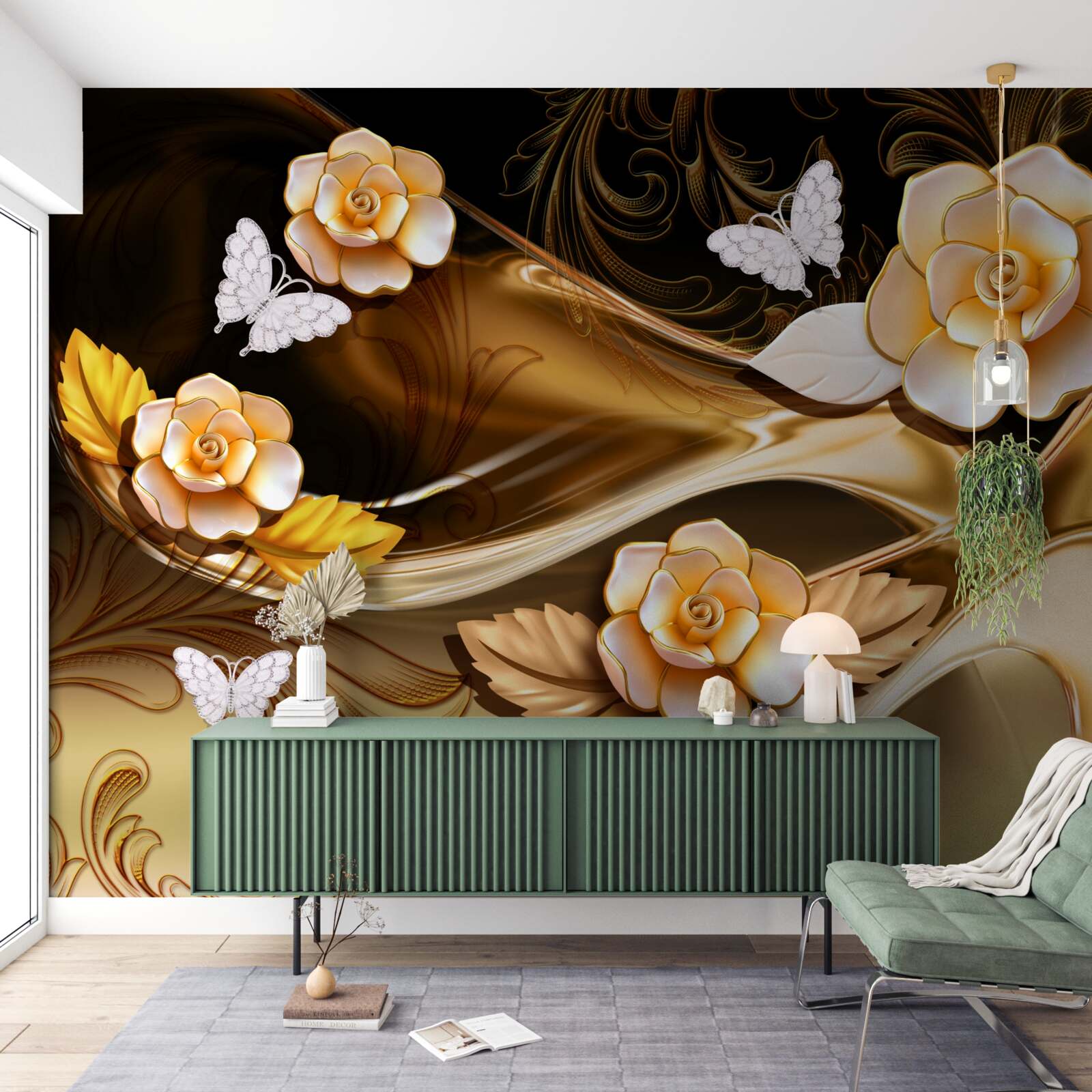 Fototapet magnolii cu flori crem pe ramuri delicate