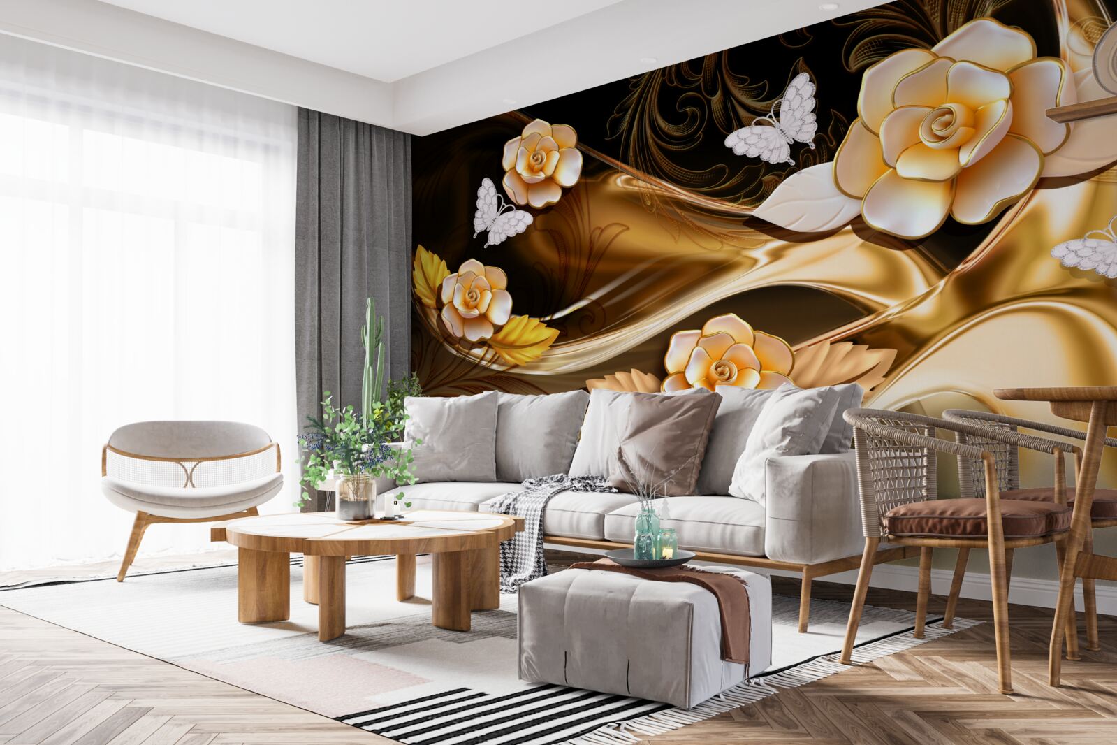 Fototapet magnolii cu flori crem pe ramuri delicate