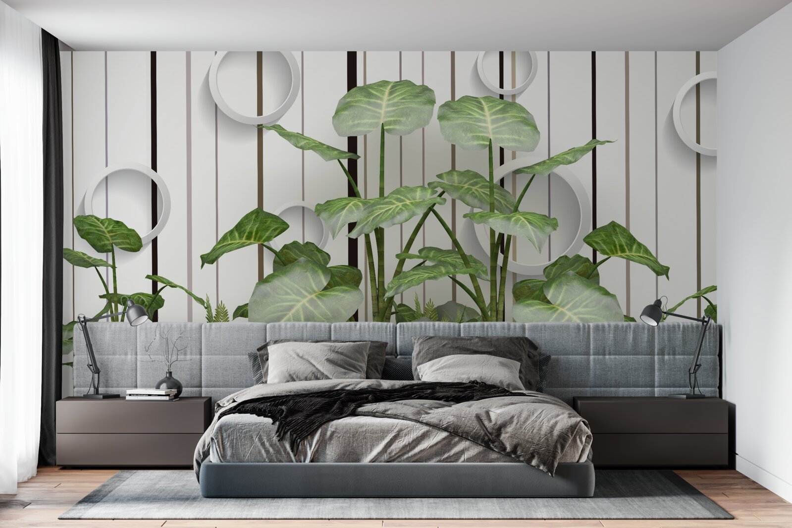 Fototapet fundal abstract decorat cu vegetație verde