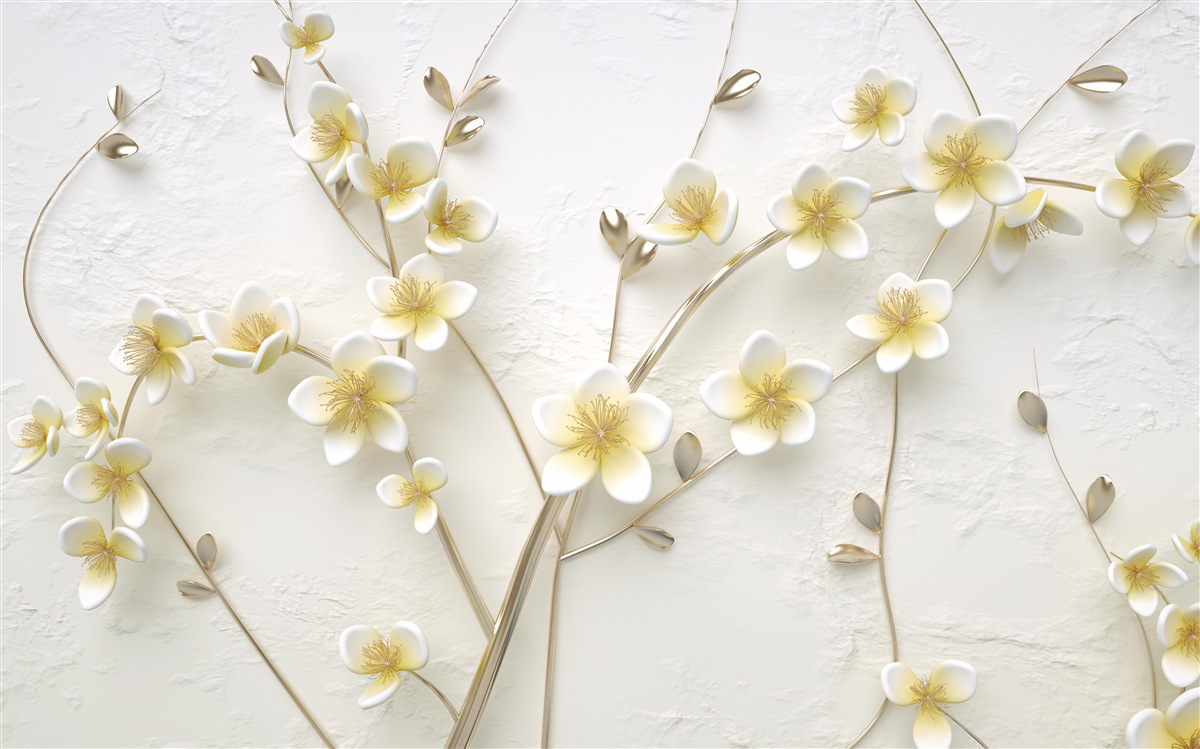 Fototapet ramuri albe de magnolie cu miez galben