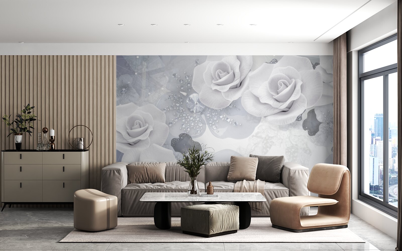 Fototapet set de flori albe pe un fundal albastru
