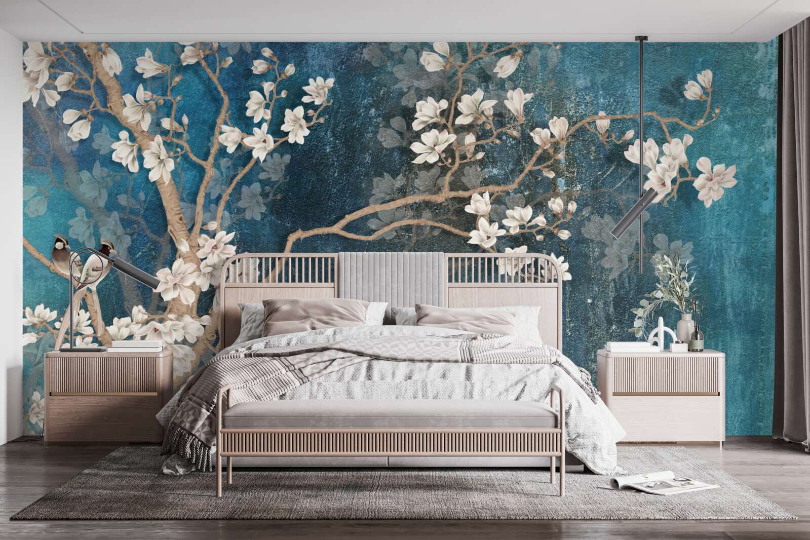 Fototapet magnolia în plină floare și întunericul care cade
