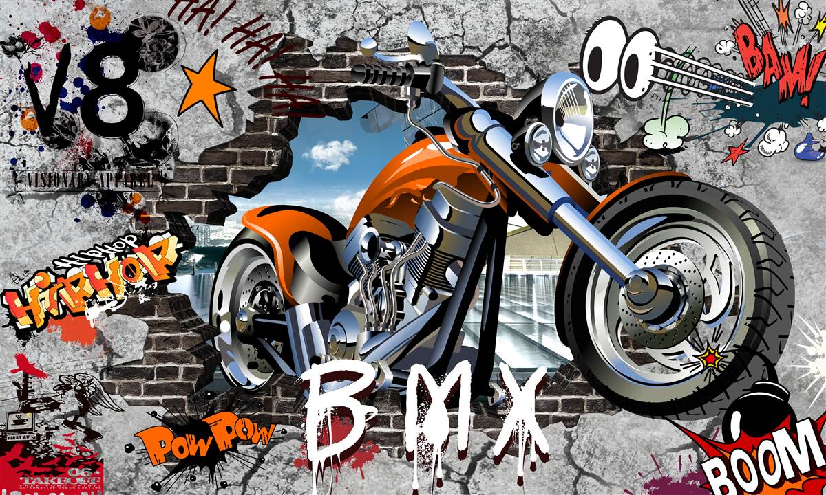 Fototapet motocicletă descrisă pe graffiti