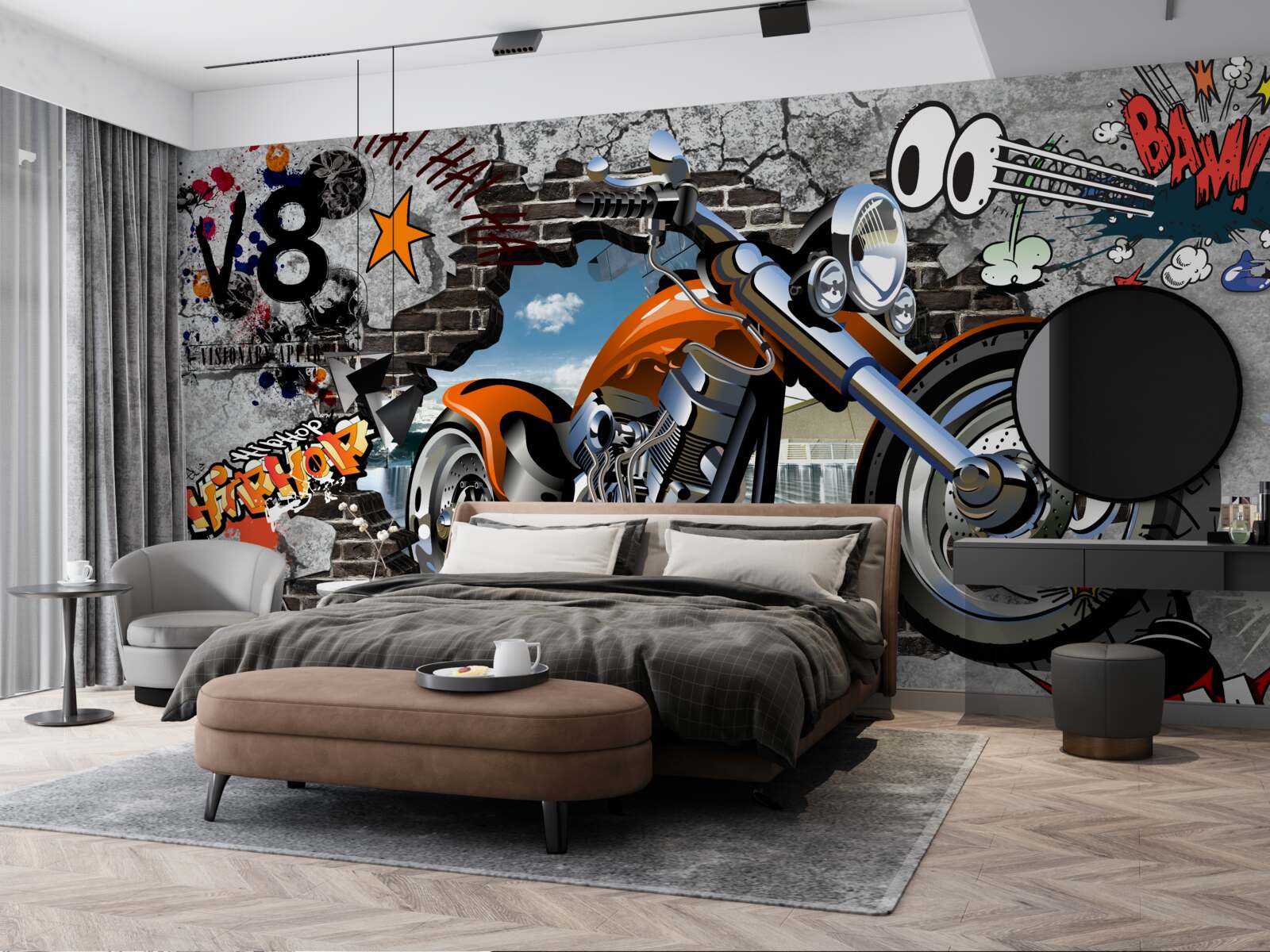 Fototapet motocicletă descrisă pe graffiti