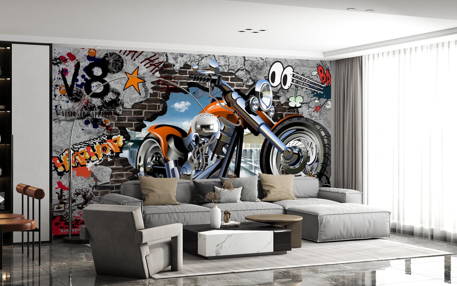 Fototapet motocicletă descrisă pe graffiti