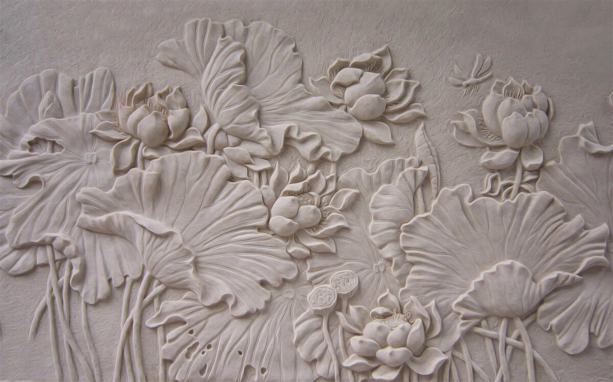 Fototapet relief de lut decorat cu imagini de flori și plante