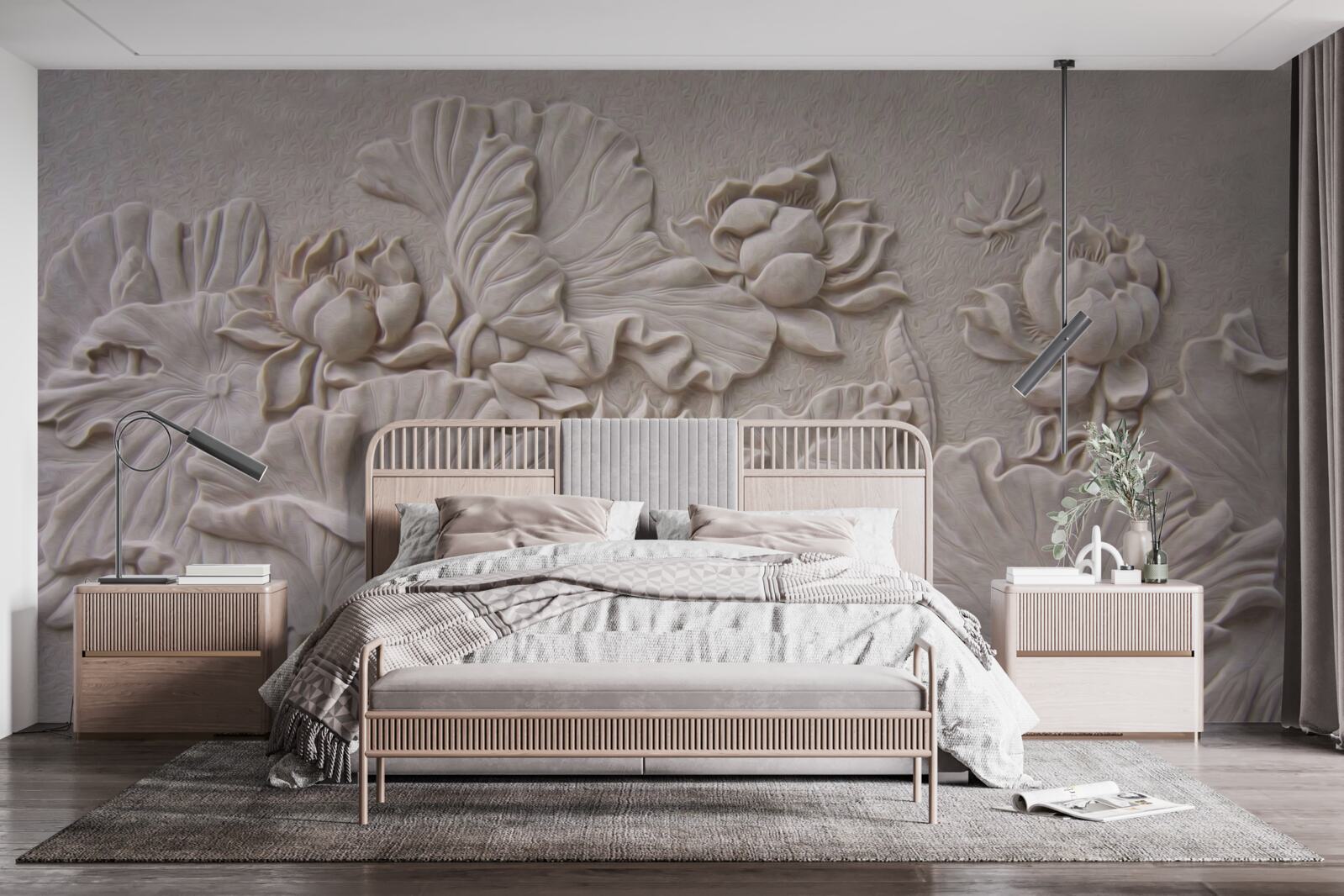 Fototapet relief de lut decorat cu imagini de flori și plante