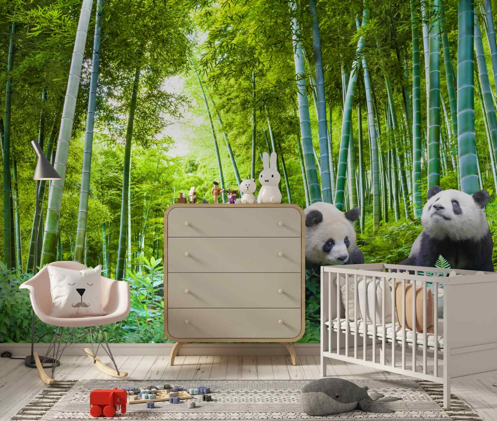 Fototapet o pădure de bambus plină de panda
