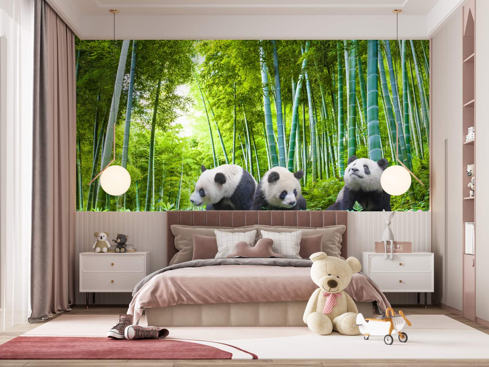 Fototapet o pădure de bambus plină de panda