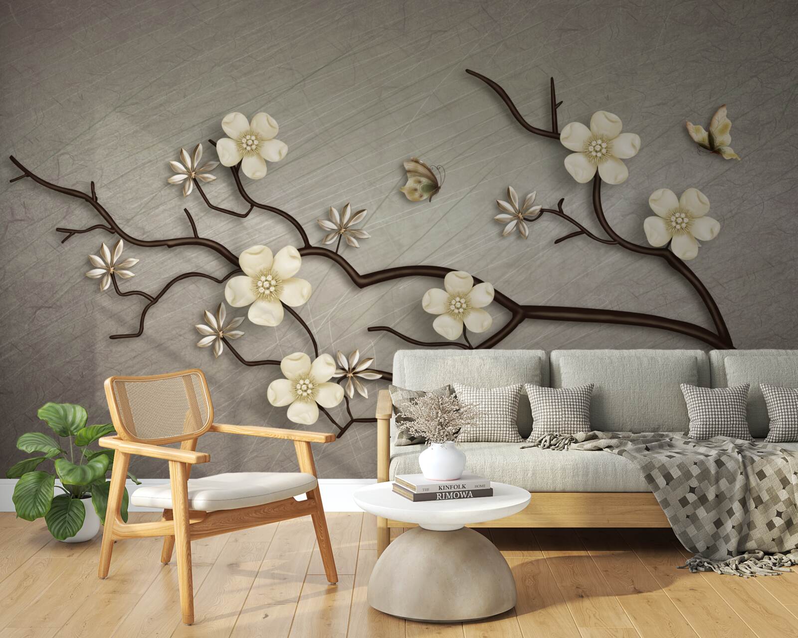 Fototapet ramură de magnolie înflorită cu flori albe