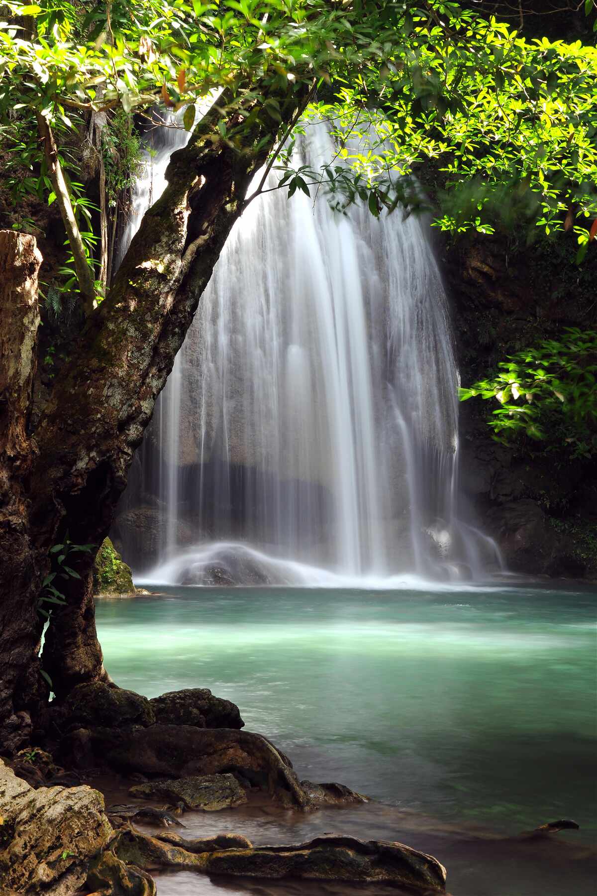 Fototapet erawan, o cascadă din zona forestieră a thailandei, este situată în kanchanaburi