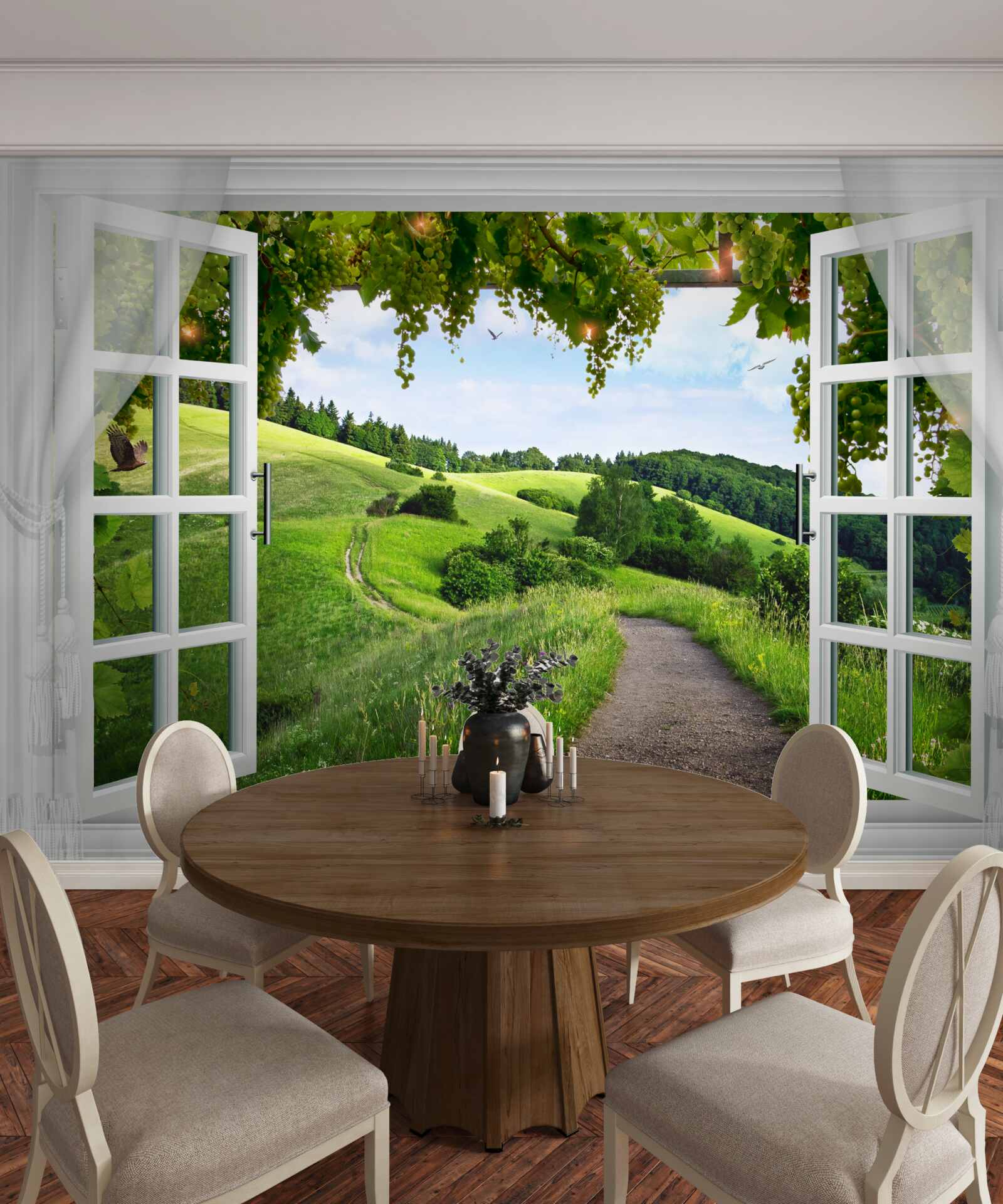 Fototapet verdeață, zonă naturală și bunuri imobiliare