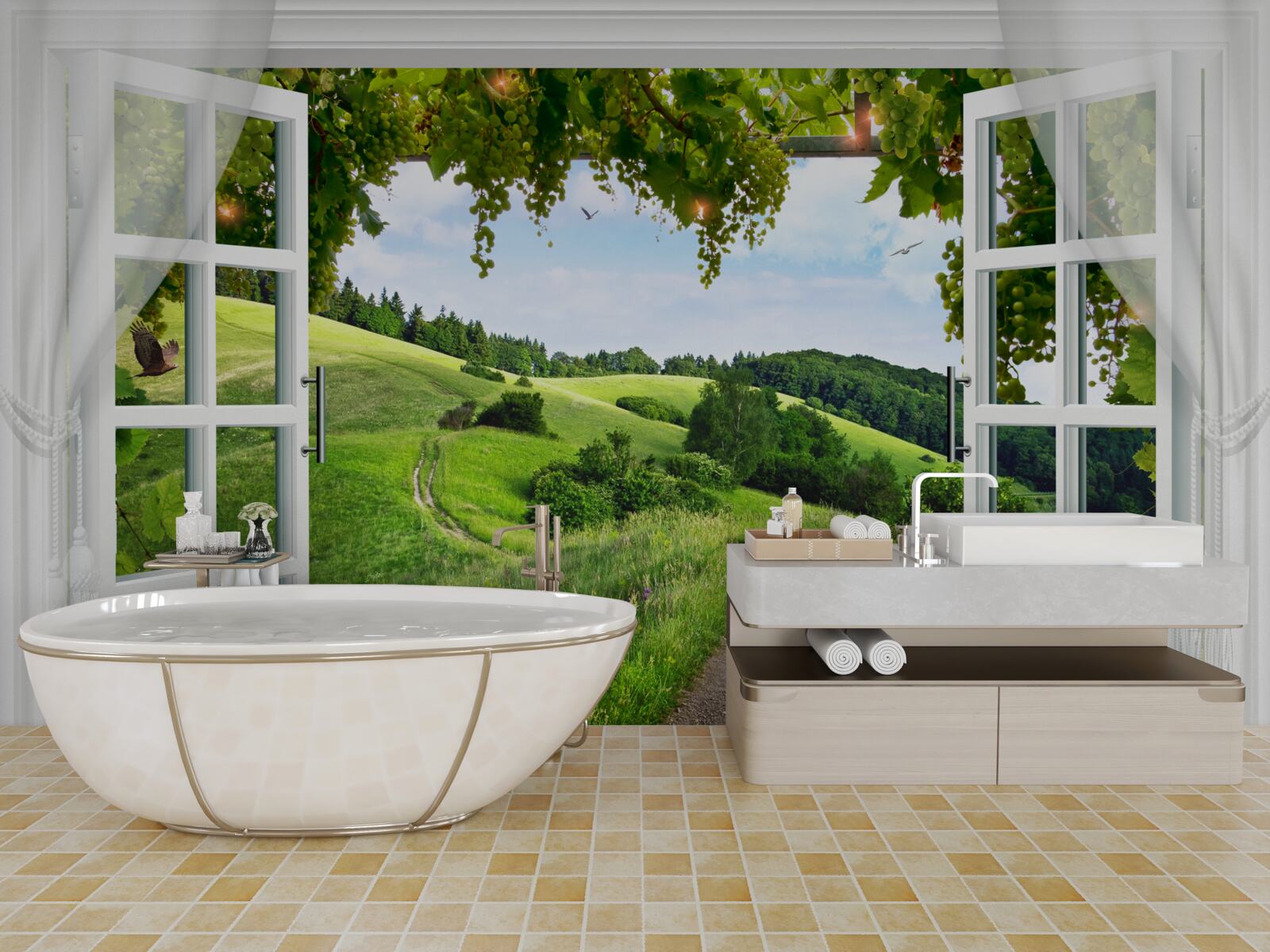 Fototapet verdeață, zonă naturală și bunuri imobiliare