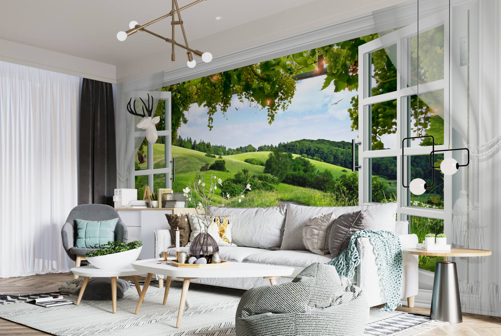 Fototapet verdeață, zonă naturală și bunuri imobiliare