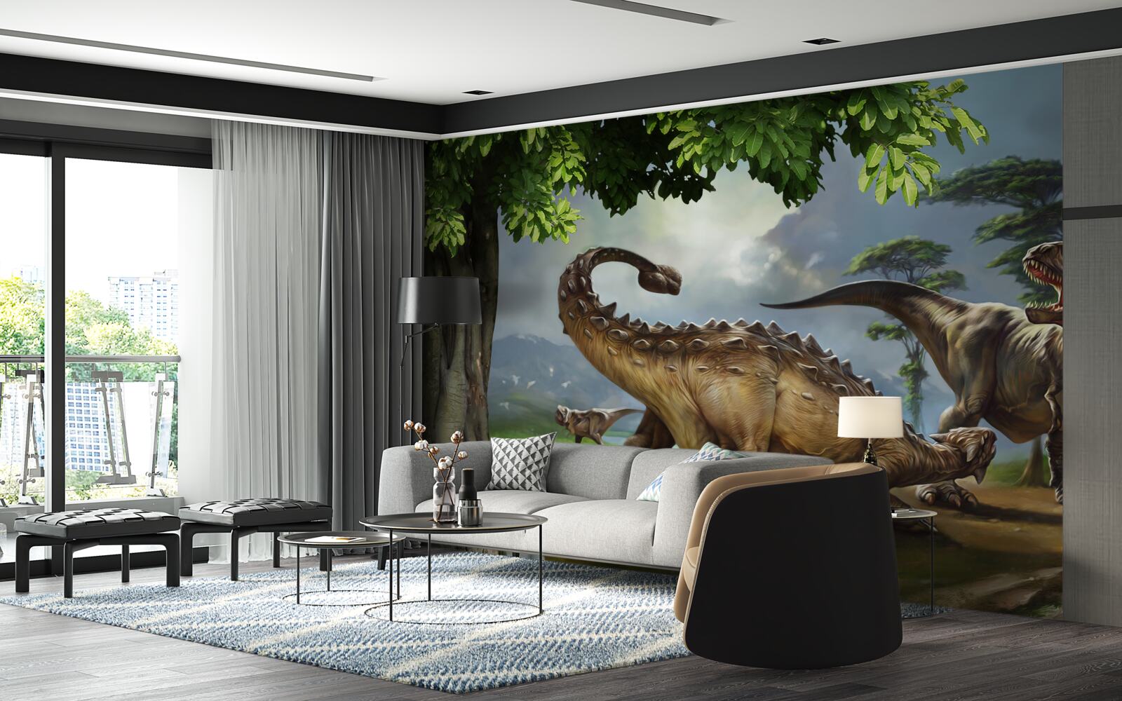 Fototapet mural, dinozaur și perete