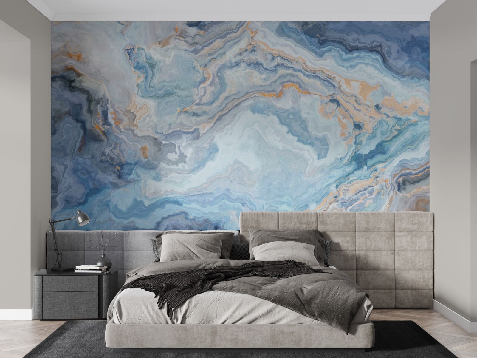 Fototapet mineral cu o nuanță albastră pe o pictură murală