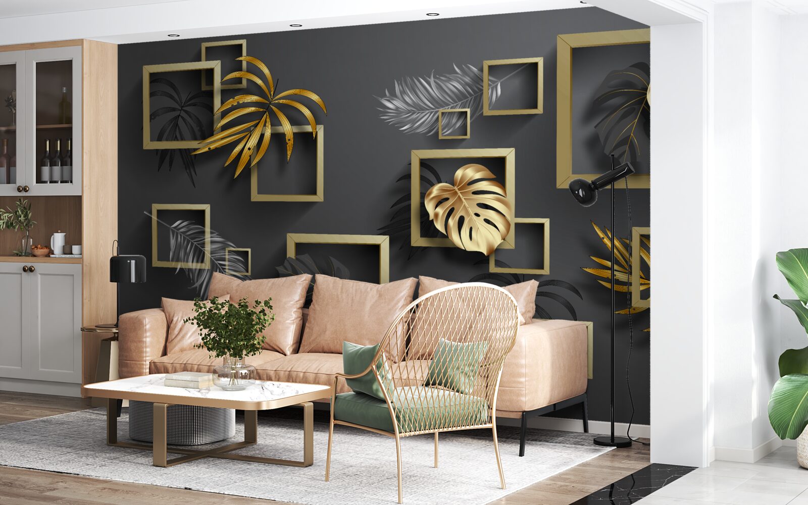 Fototapet design interior, hol și cameră de zi