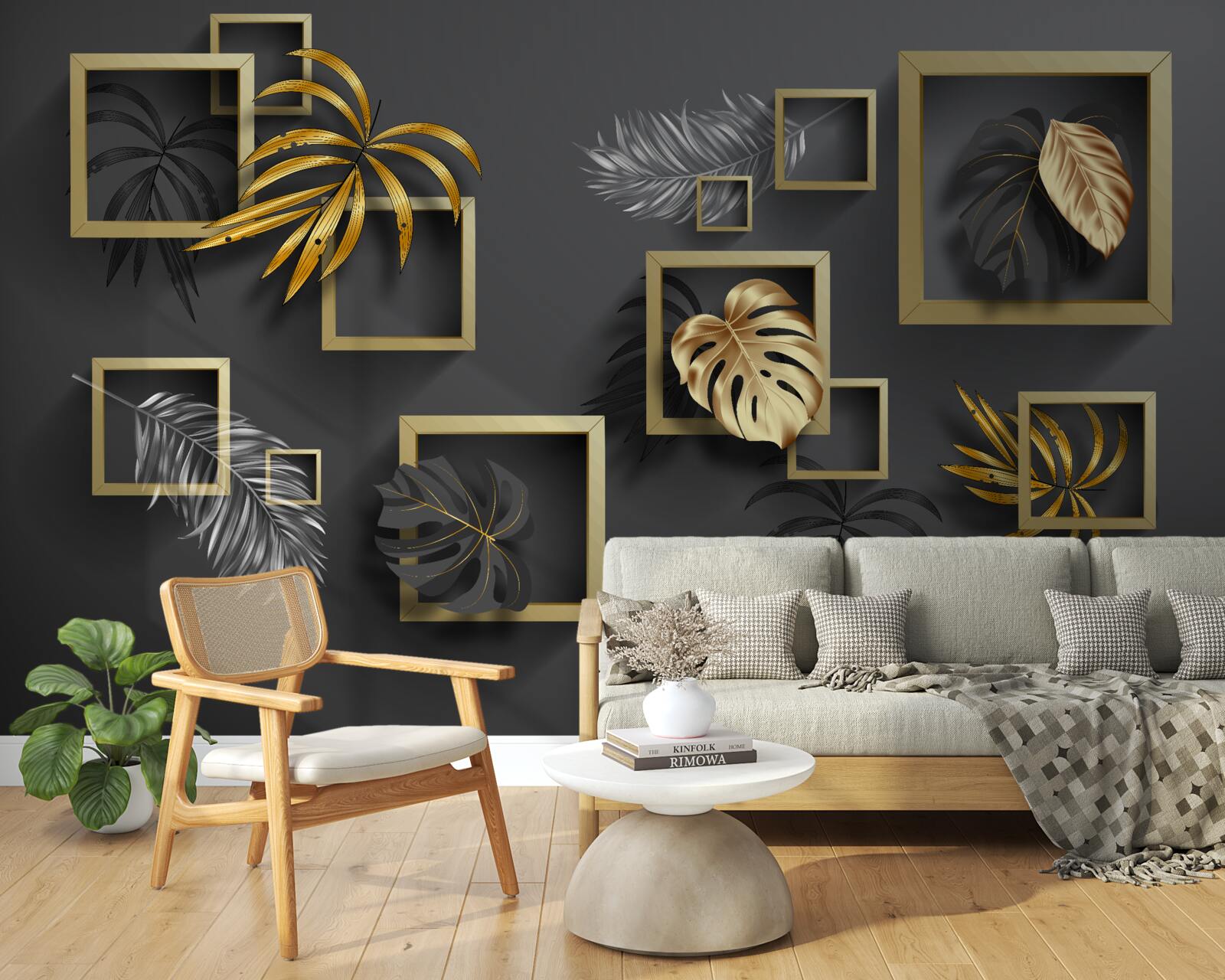Fototapet design interior, hol și cameră de zi
