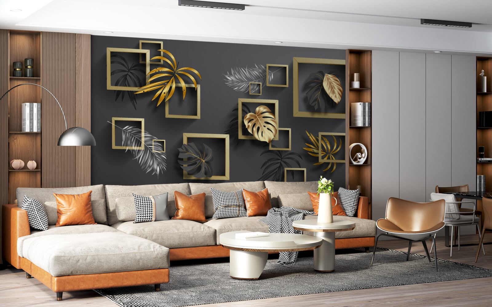 Fototapet design interior, hol și cameră de zi