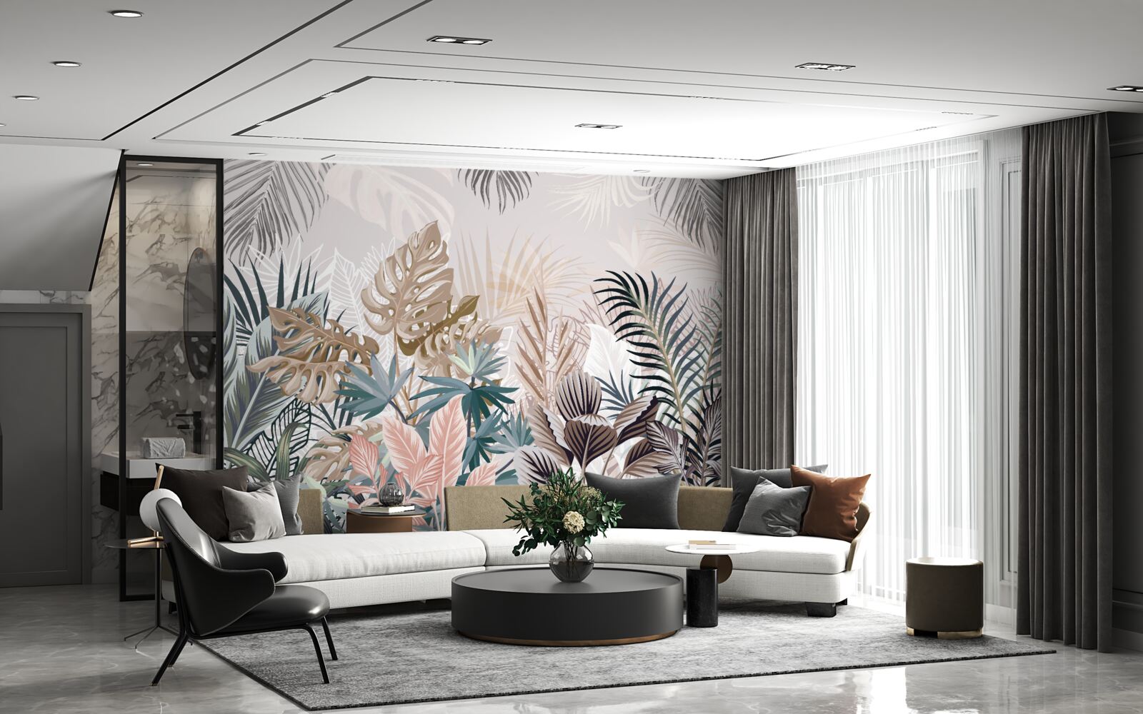 Fototapet design interior, hol și cameră de zi