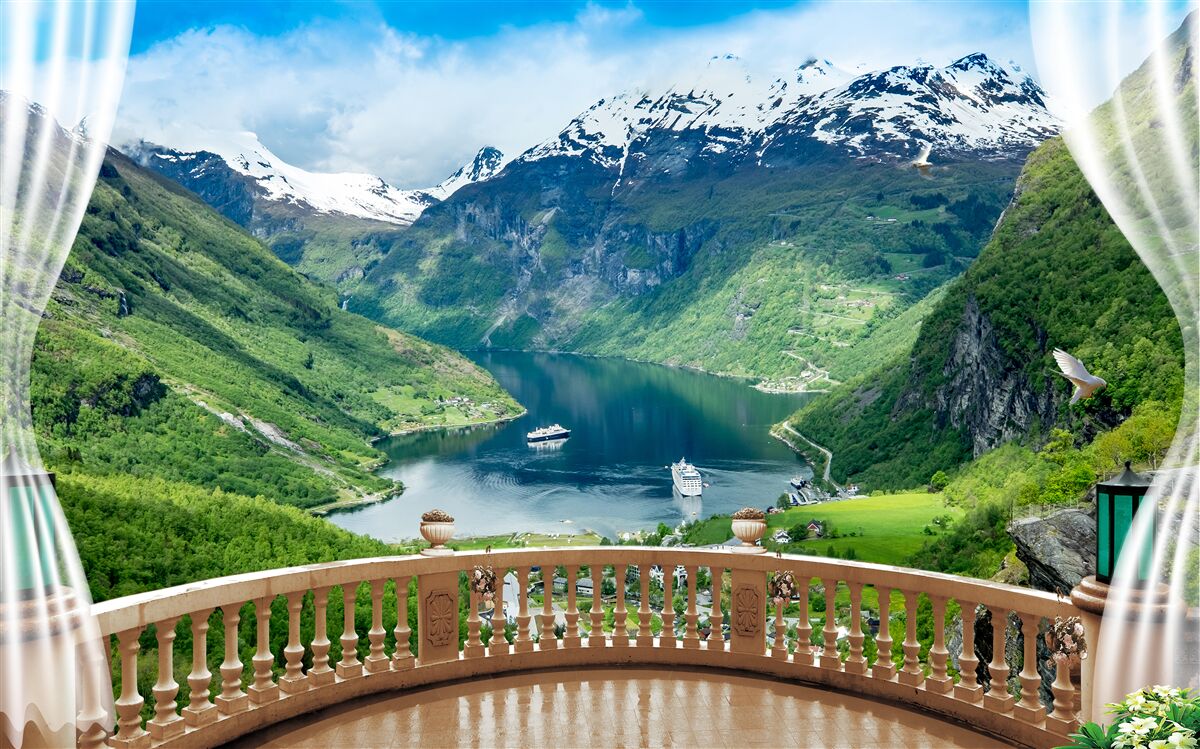 Fototapet vedere la un lac de munte