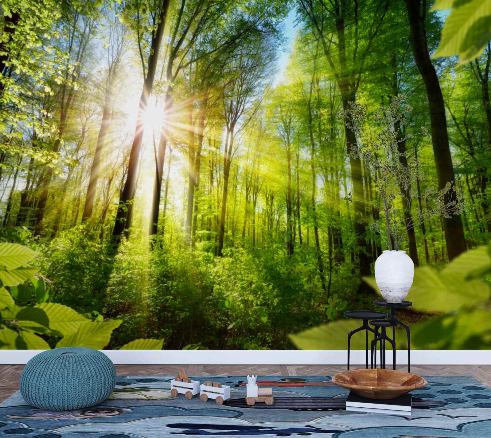 Fototapet o pădure luminată de soare