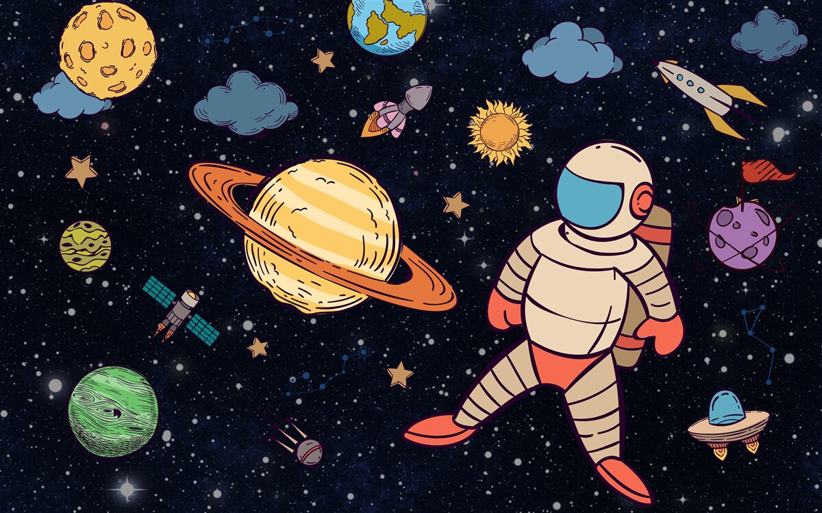 Fototapet astronaut printre corpurile cerești