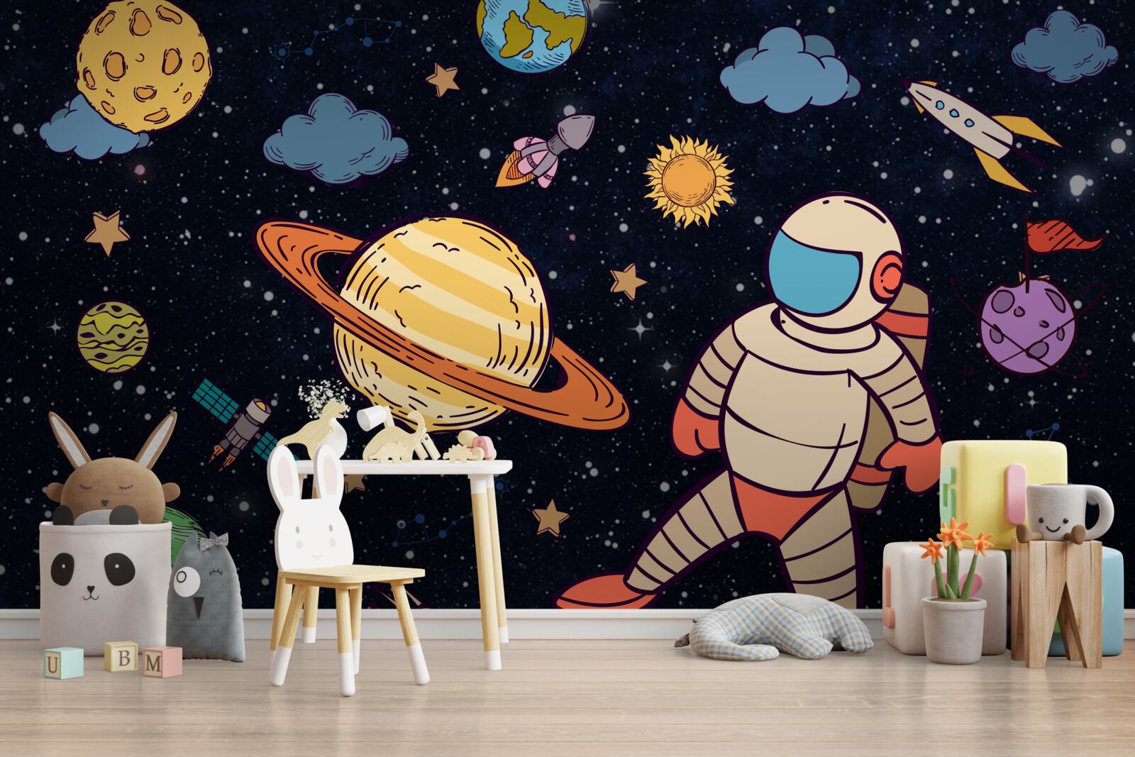 Fototapet astronaut printre corpurile cerești