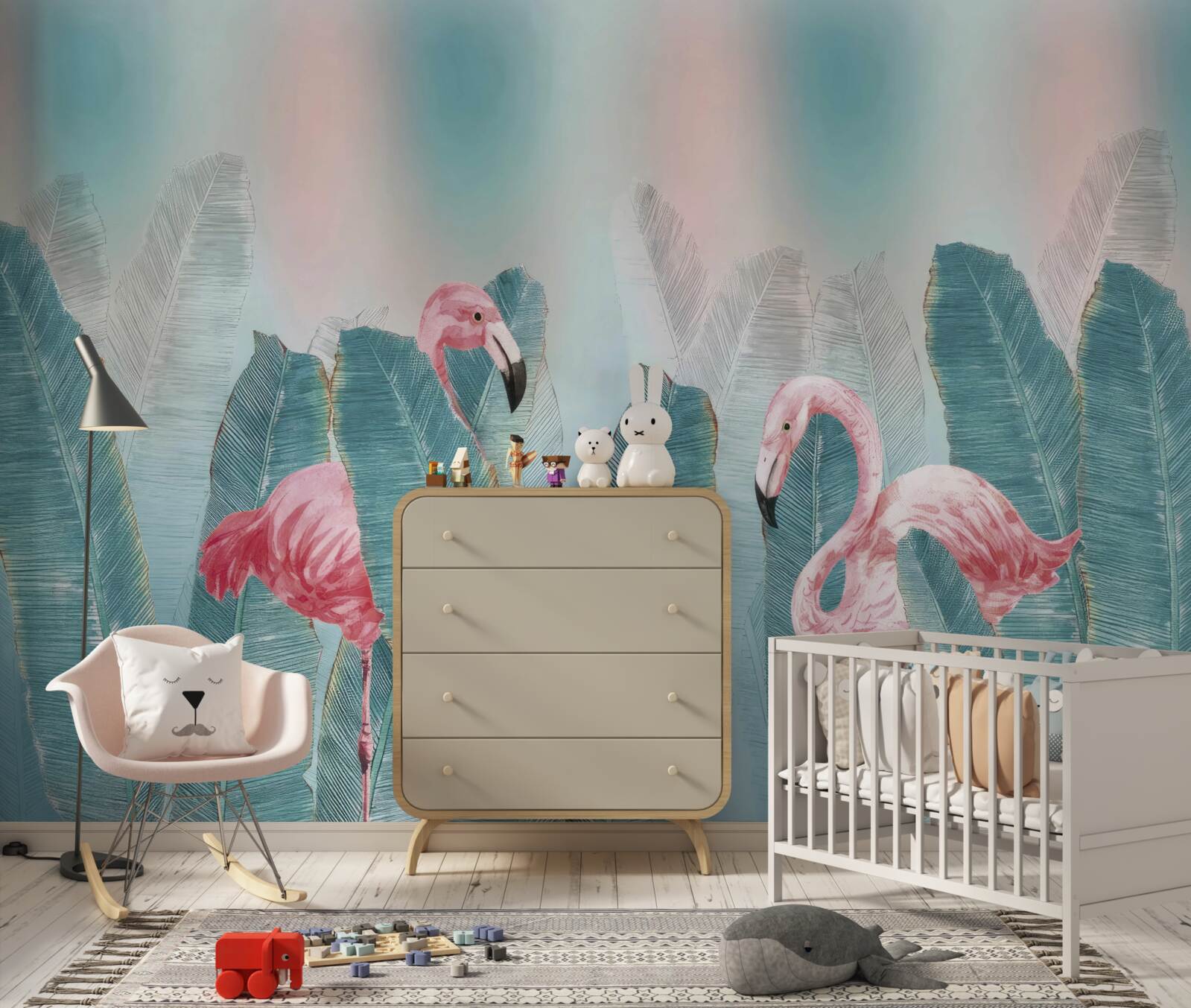 Fototapet flamingo roz